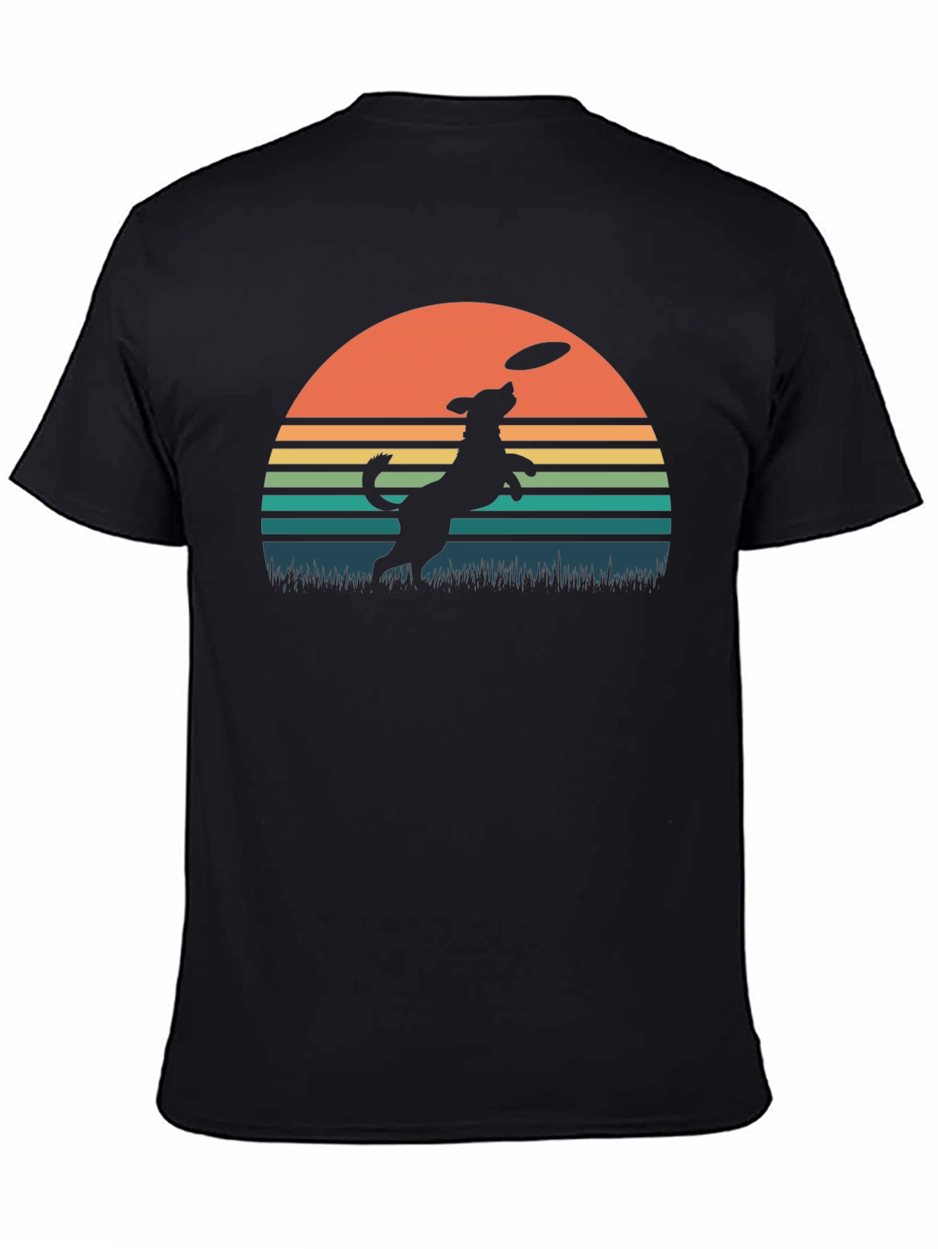 Dog Frisbee Sunset Graphic T-Shirt