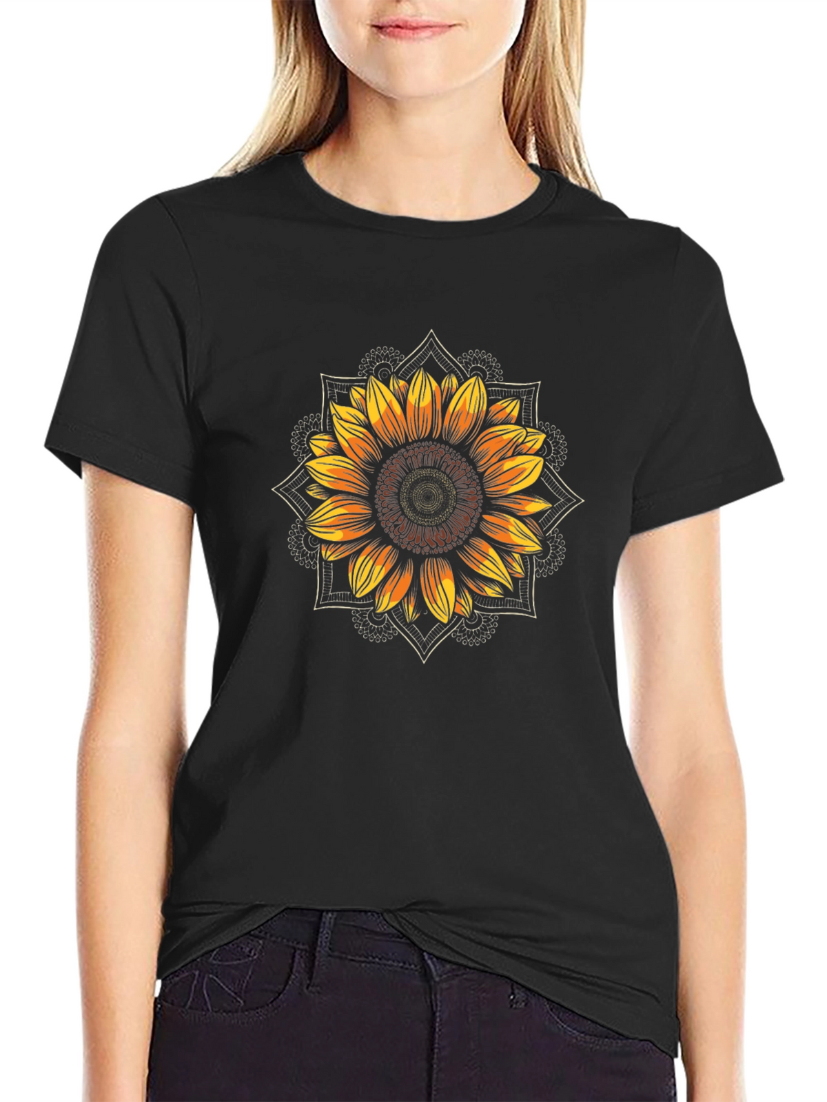 Sunflower Mandala Graphic Print T-Shirt