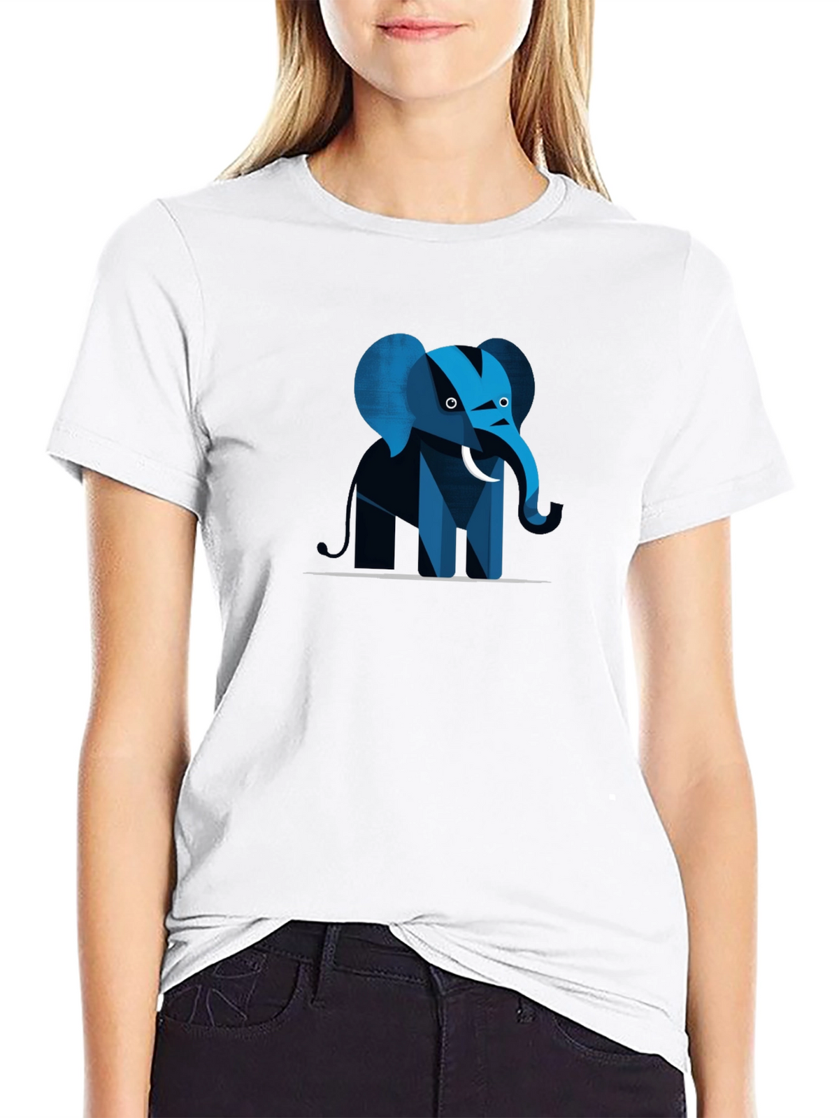 Geometric Elephant Graphic Tee - Black