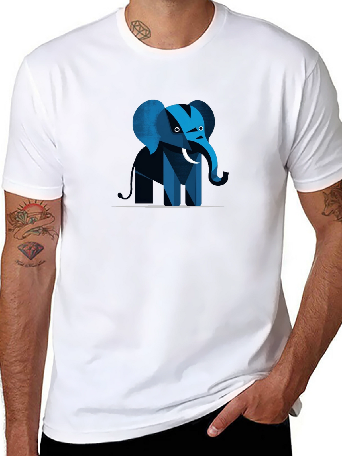 Geometric Elephant Graphic Tee - Black