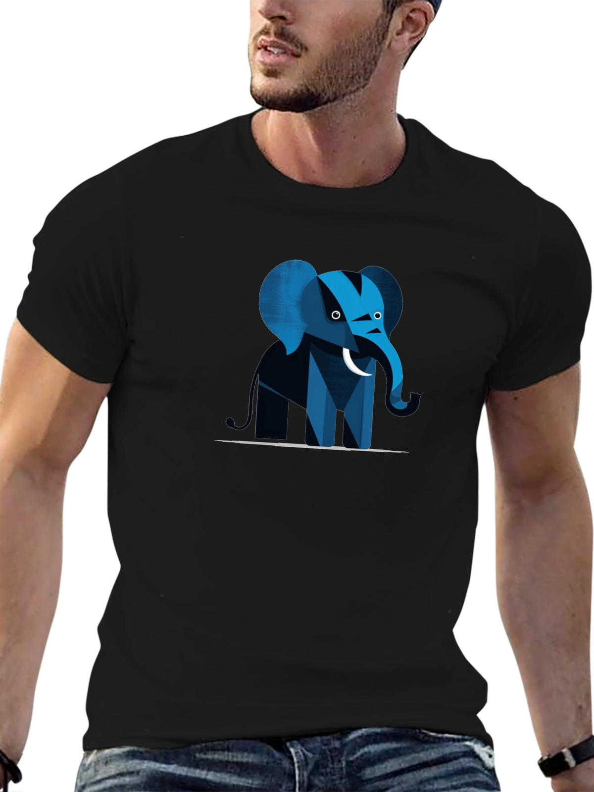 Geometric Elephant Graphic Tee - Black