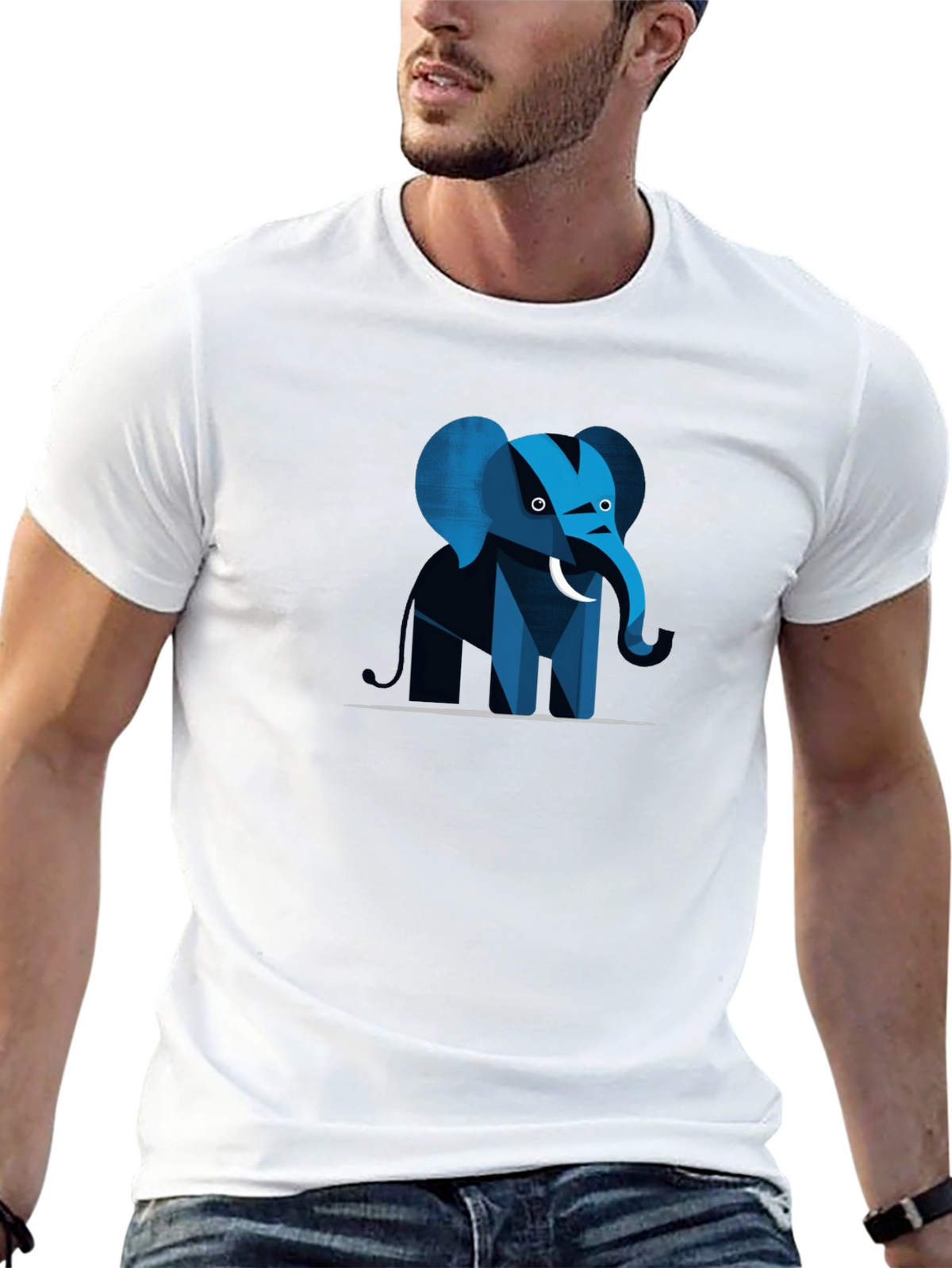 Geometric Elephant Graphic Tee - Black