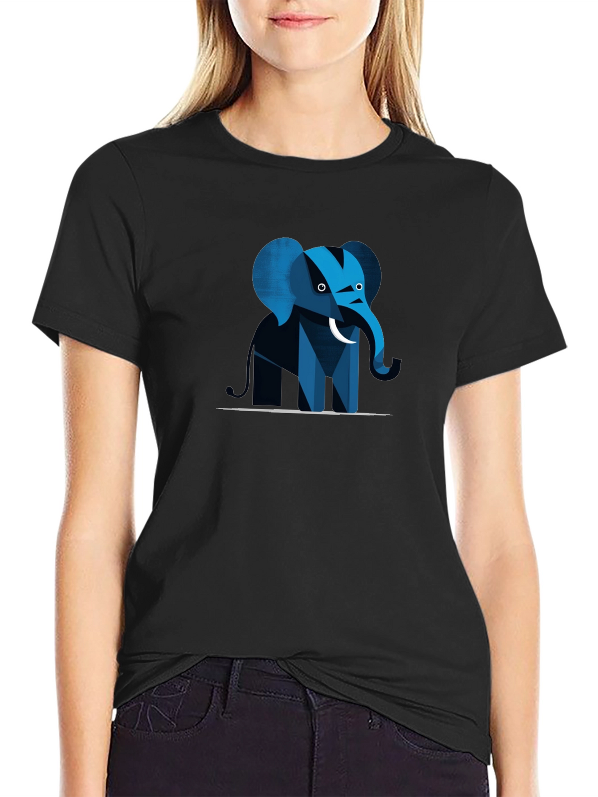 Geometric Elephant Graphic Tee - Black
