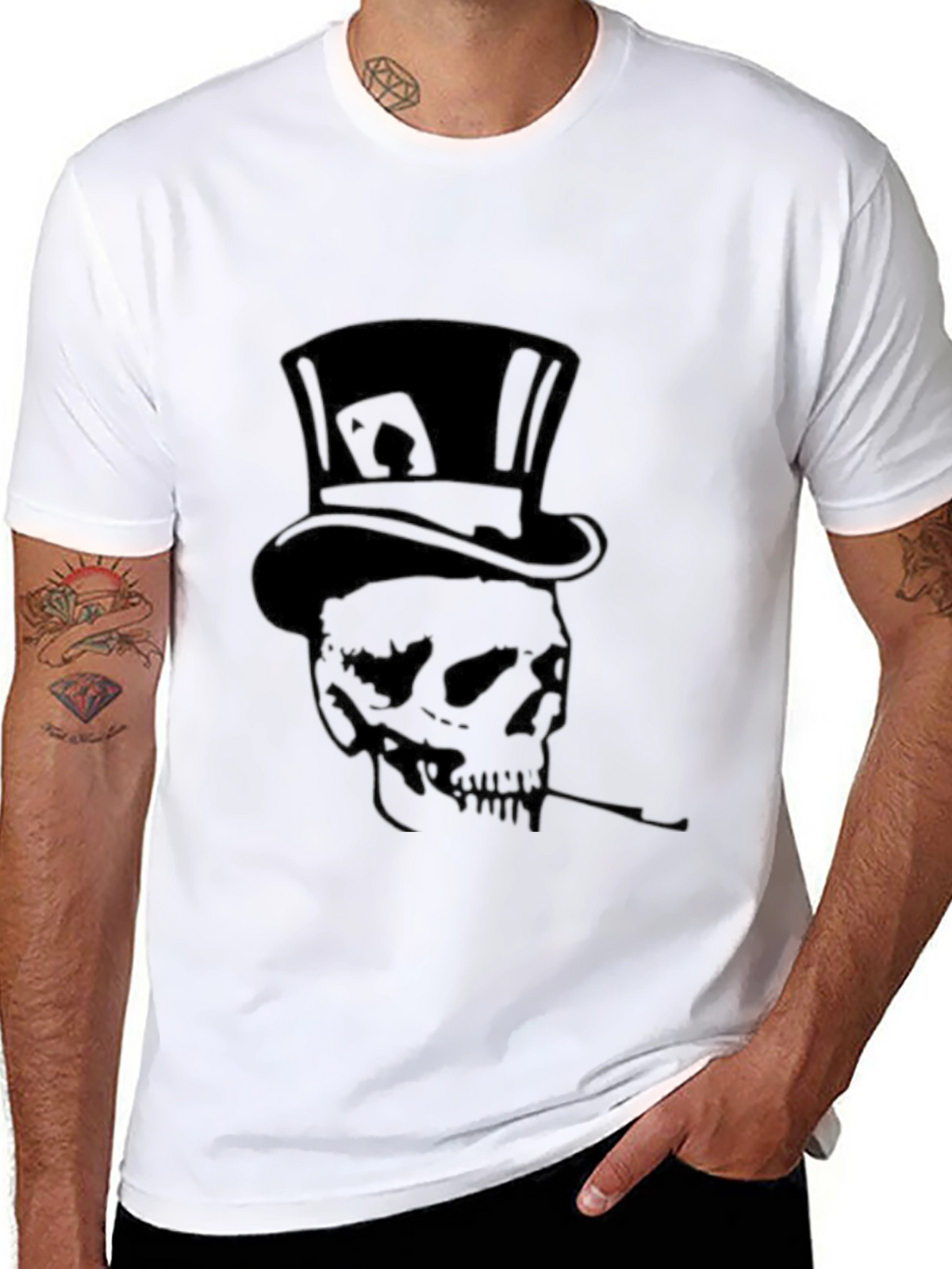 Skull Top Hat T-Shirt - Smoker Ace of Spades