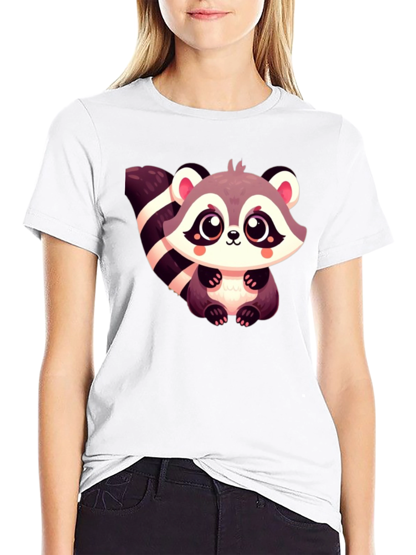 Cute Raccoon Graphic Tee - Black Cotton Casual Shirt