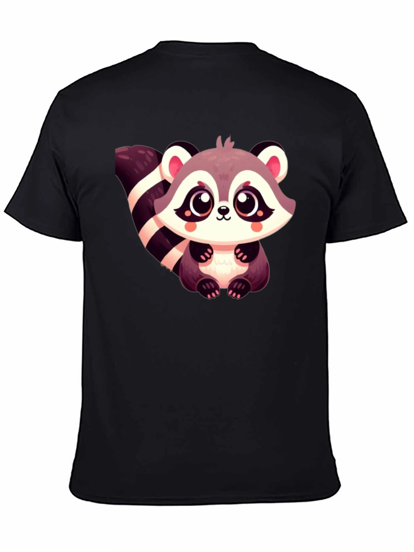 Cute Raccoon Graphic Tee - Black Cotton Casual Shirt
