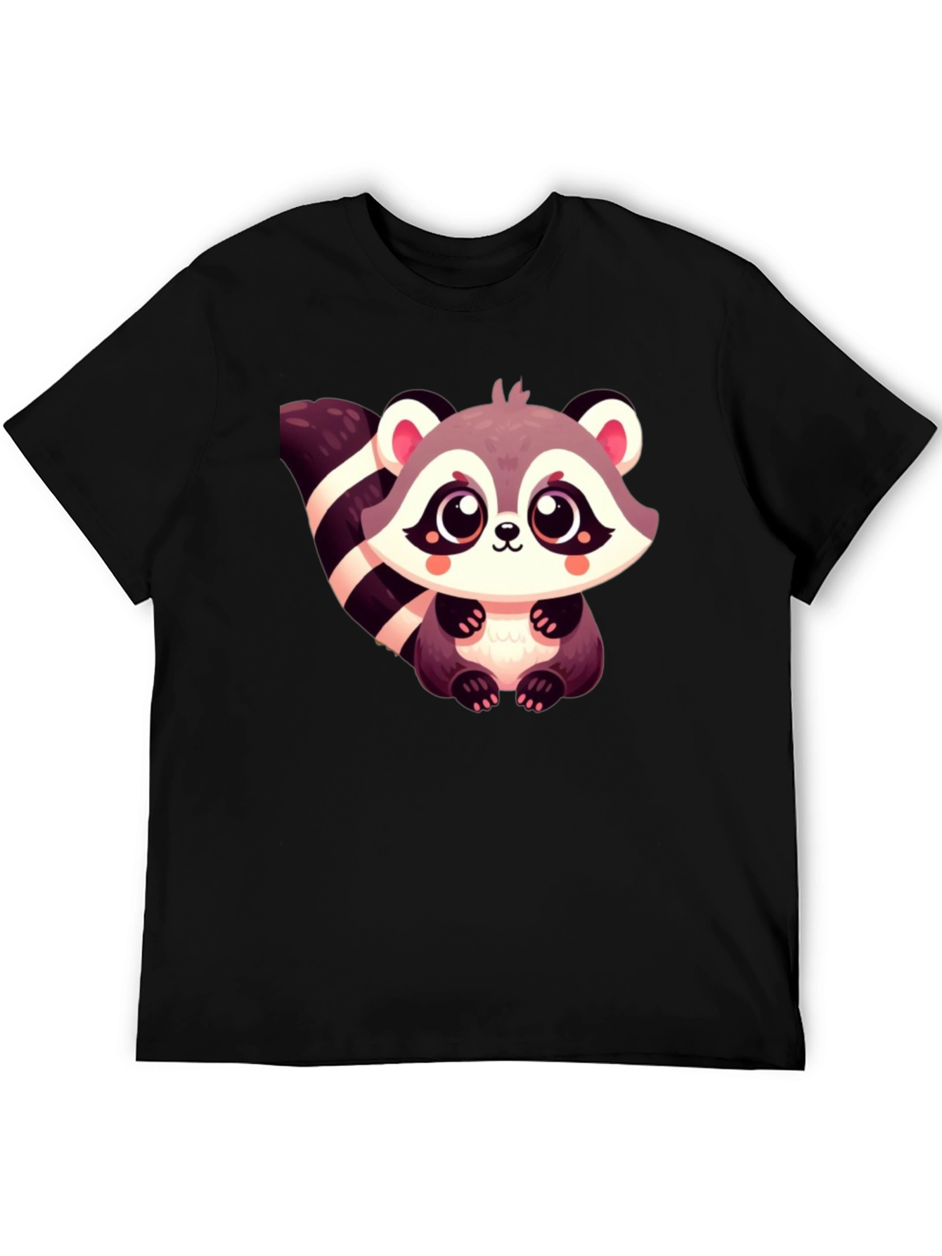Cute Raccoon Graphic Tee - Black Cotton Casual Shirt