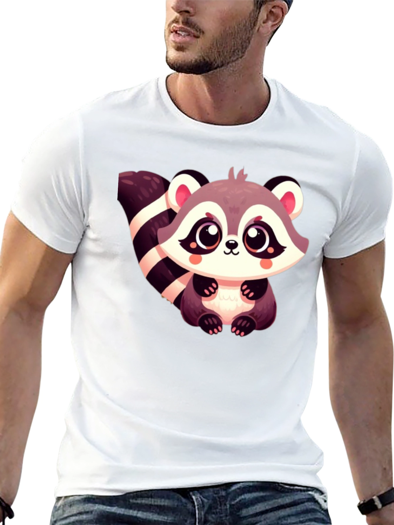 Cute Raccoon Graphic Tee - Black Cotton Casual Shirt