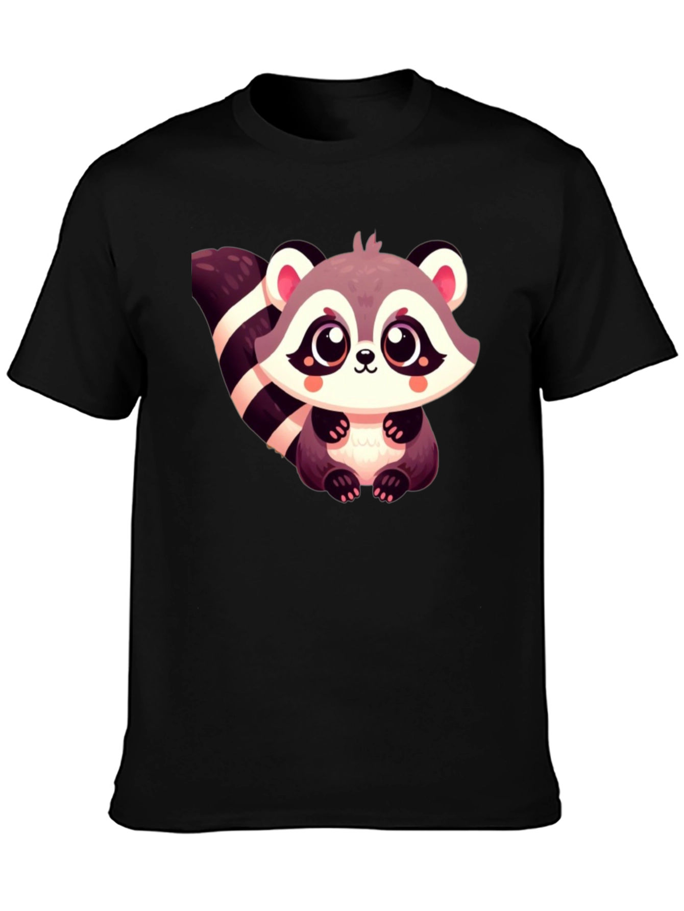 Cute Raccoon Graphic Tee - Black Cotton Casual Shirt