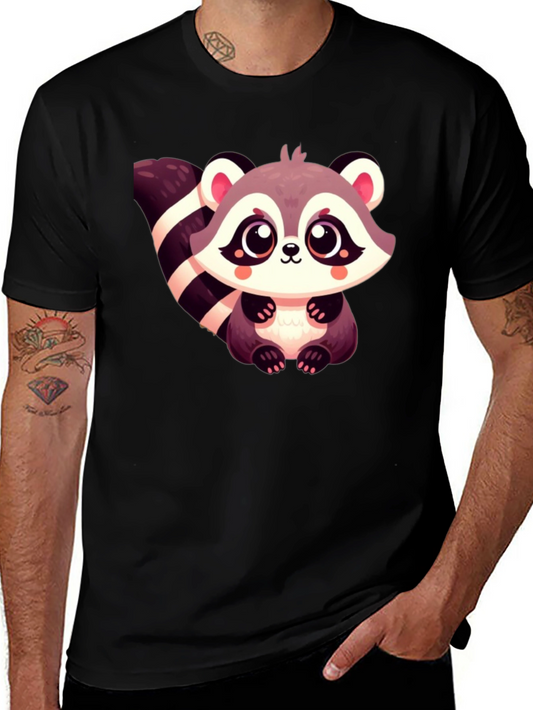 Cute Raccoon Graphic Tee - Black Cotton Casual Shirt
