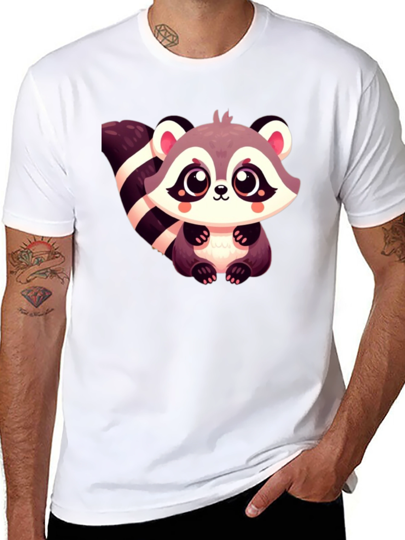 Cute Raccoon Graphic Tee - Black Cotton Casual Shirt