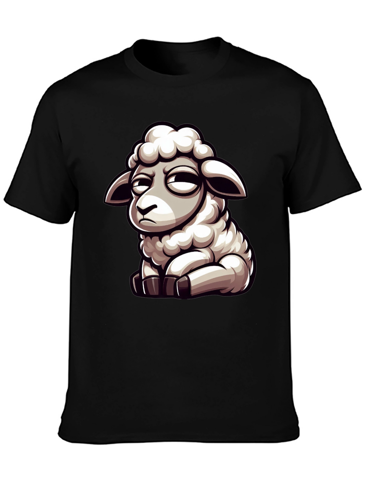 Funny Grumpy Sheep Cartoon Black T-Shirt