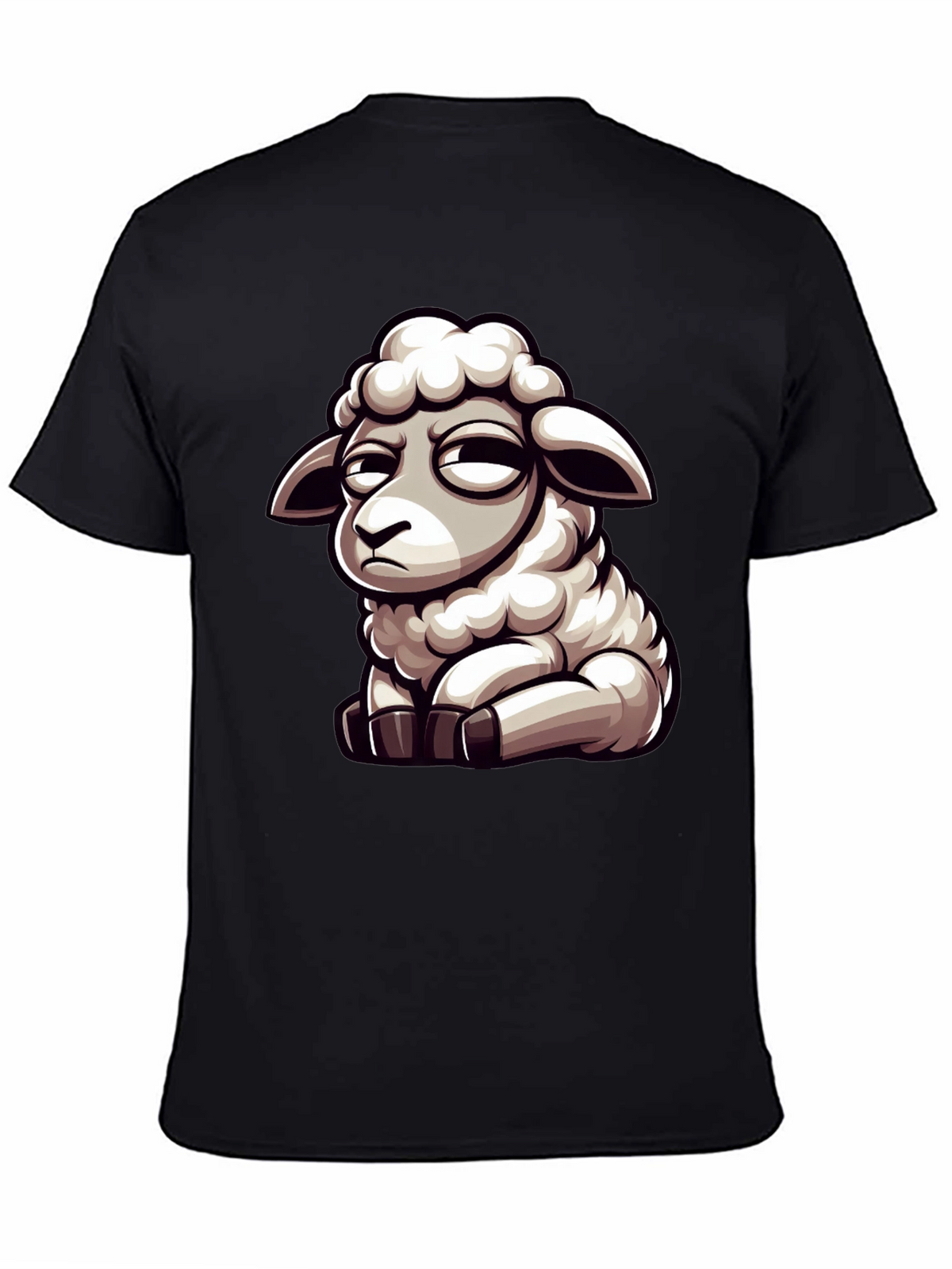 Funny Grumpy Sheep Cartoon Black T-Shirt