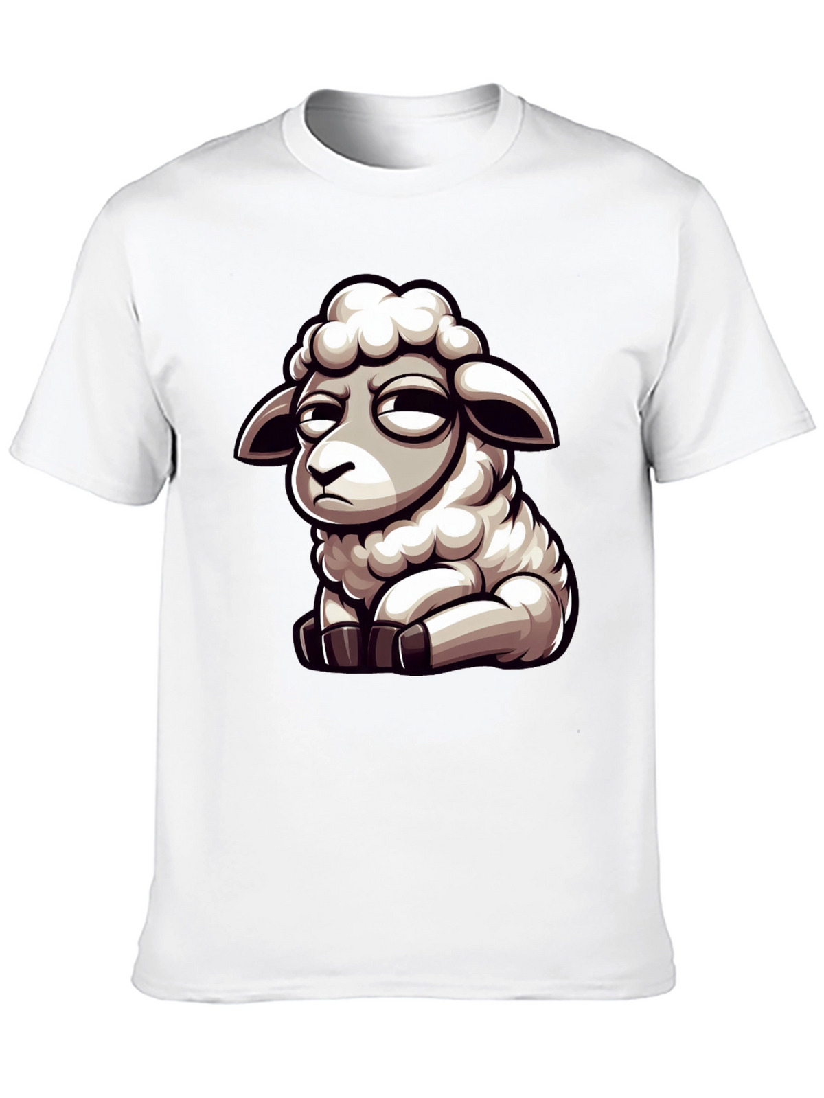 Funny Grumpy Sheep Cartoon Black T-Shirt