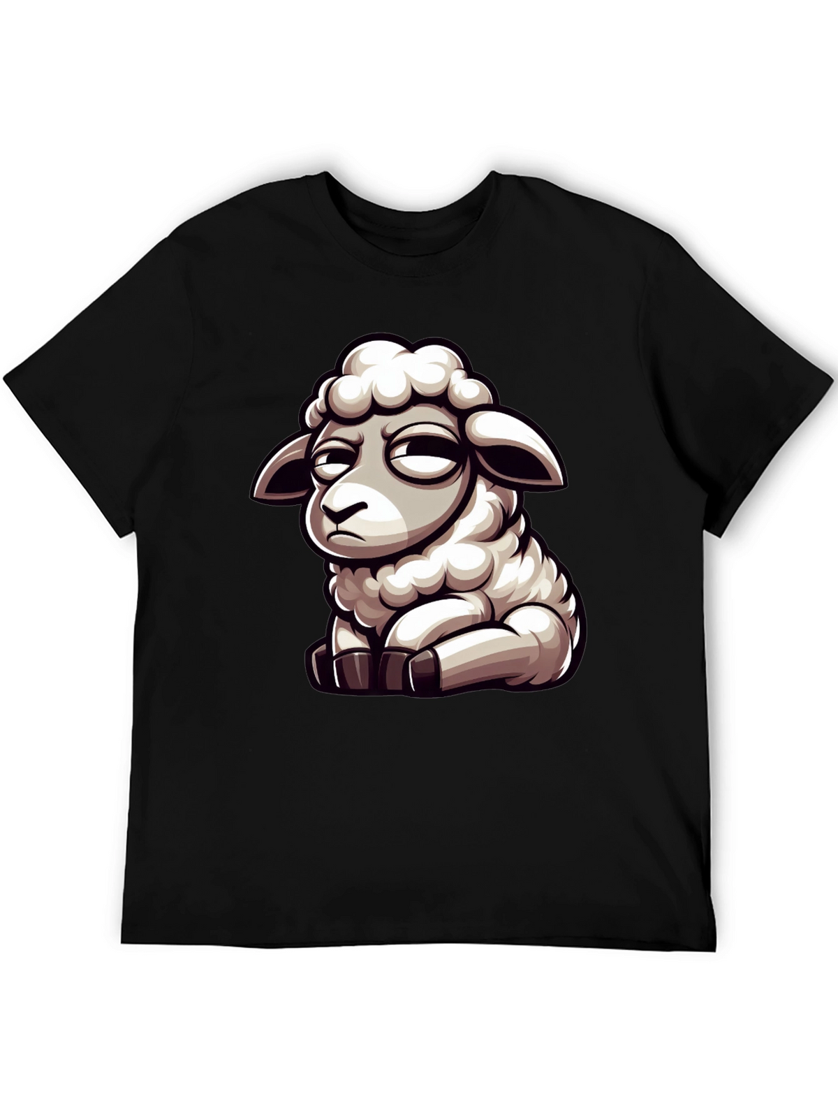 Funny Grumpy Sheep Cartoon Black T-Shirt