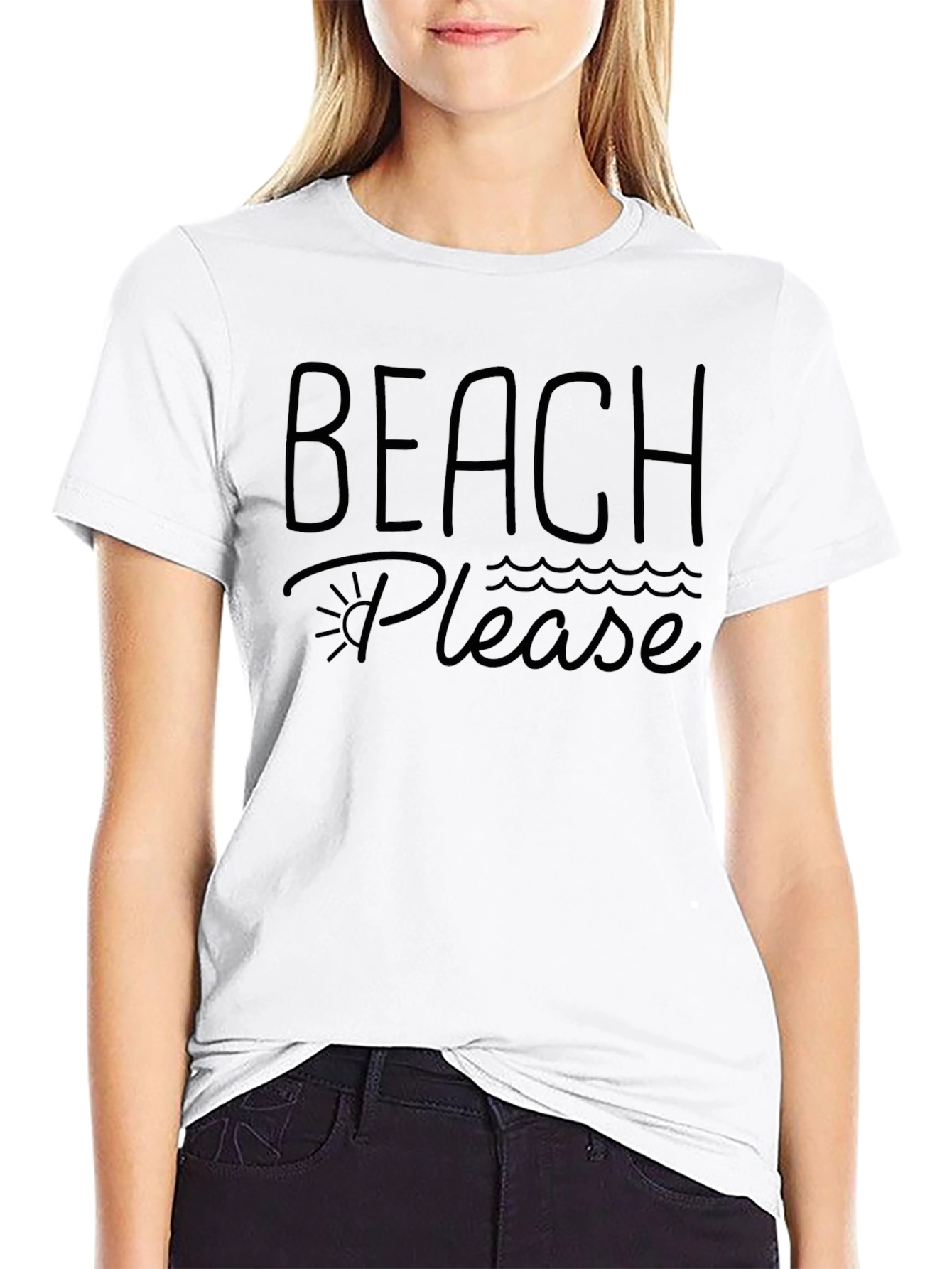Beach Please Black Graphic Tee - Summer Vibes