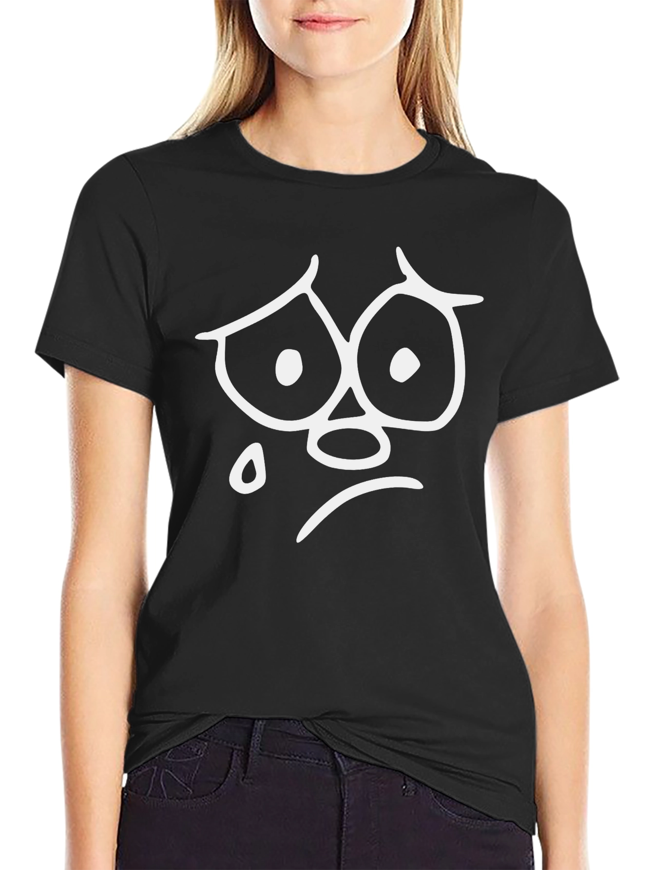 Sad Face Graphic Tee - Unisex Black Cotton T-Shirt