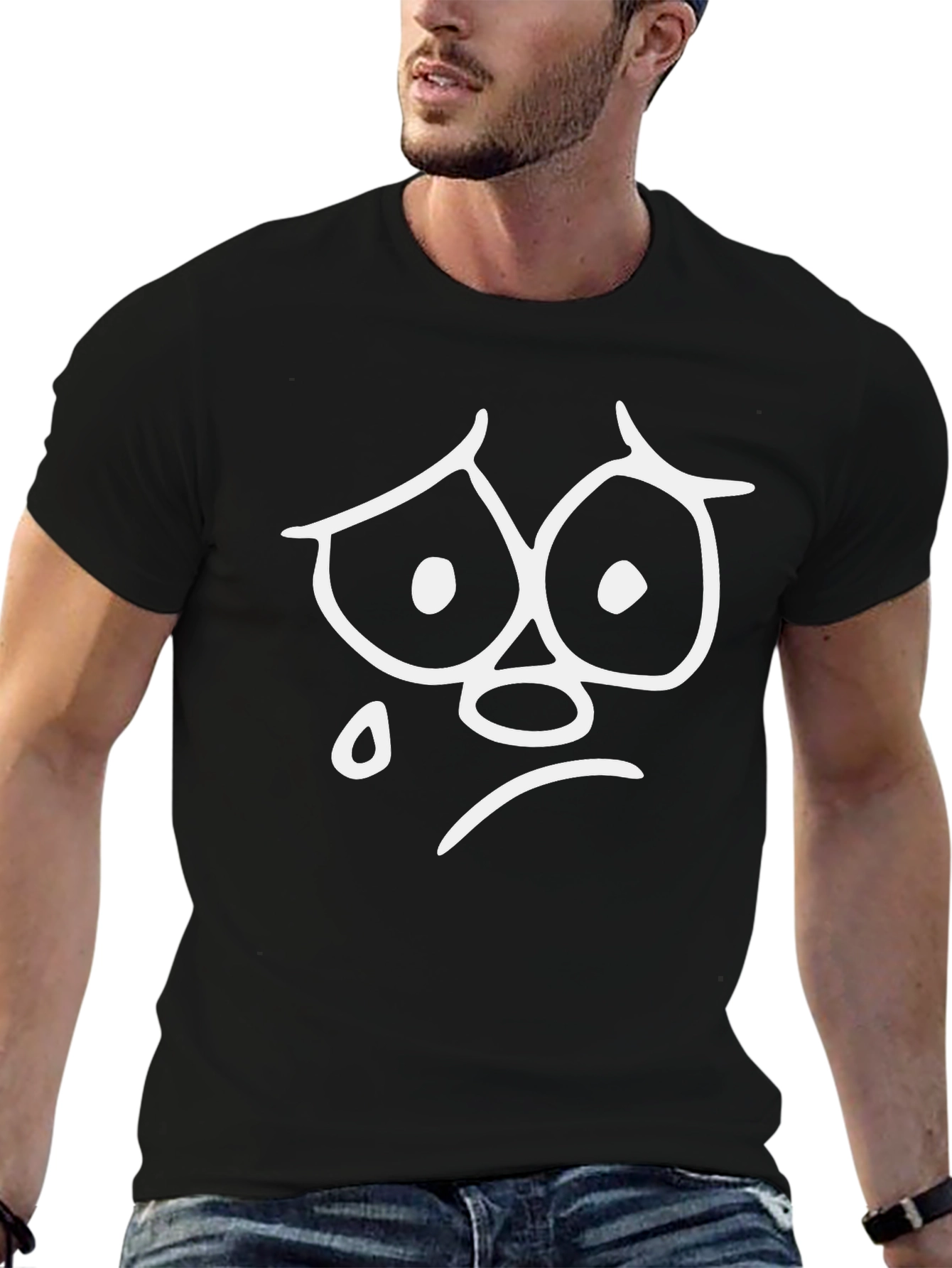 Sad Face Graphic Tee - Unisex Black Cotton T-Shirt