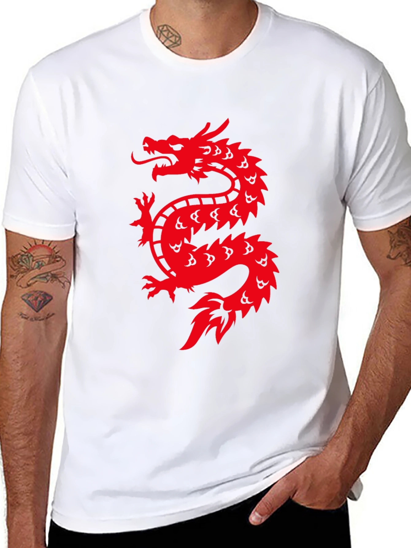 Red Dragon Graphic Print Black T-Shirt