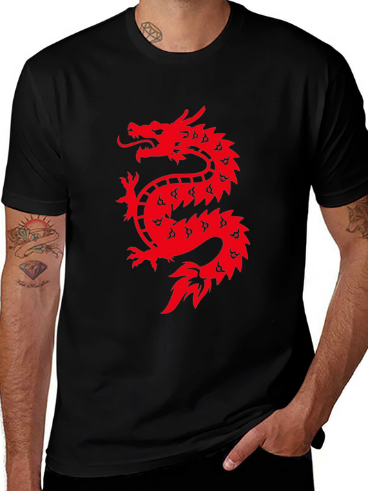 Red Dragon Graphic Print Black T-Shirt