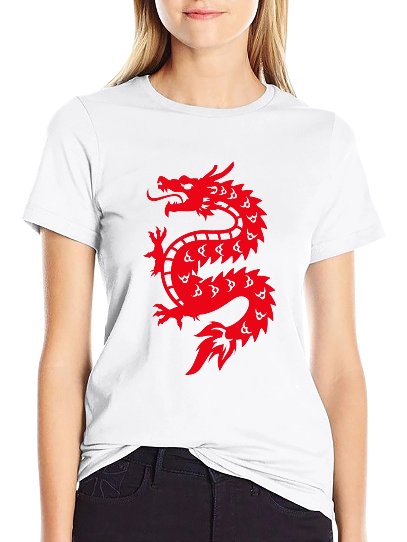 Red Dragon Graphic Print Black T-Shirt