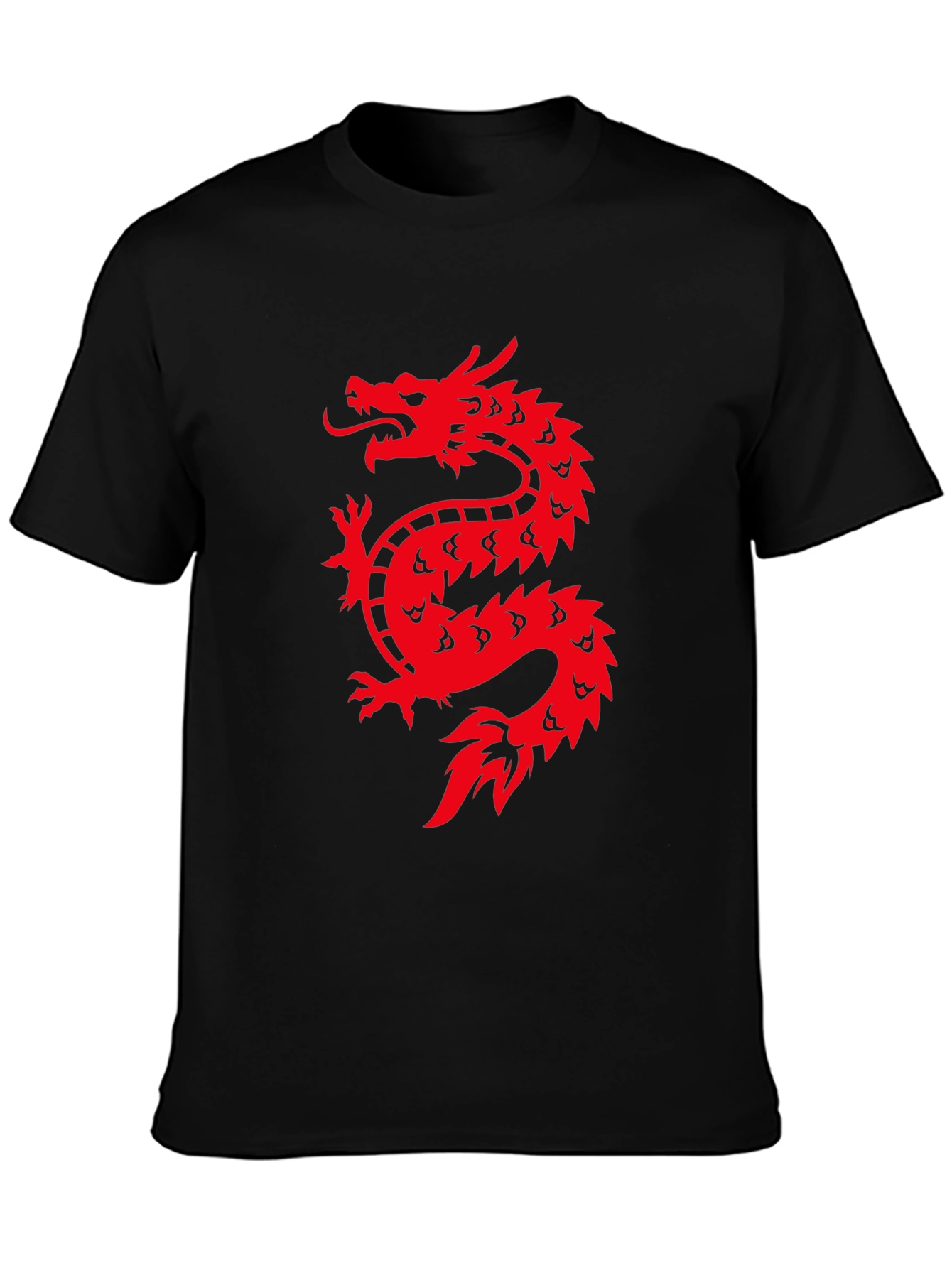 Red Dragon Graphic Print Black T-Shirt