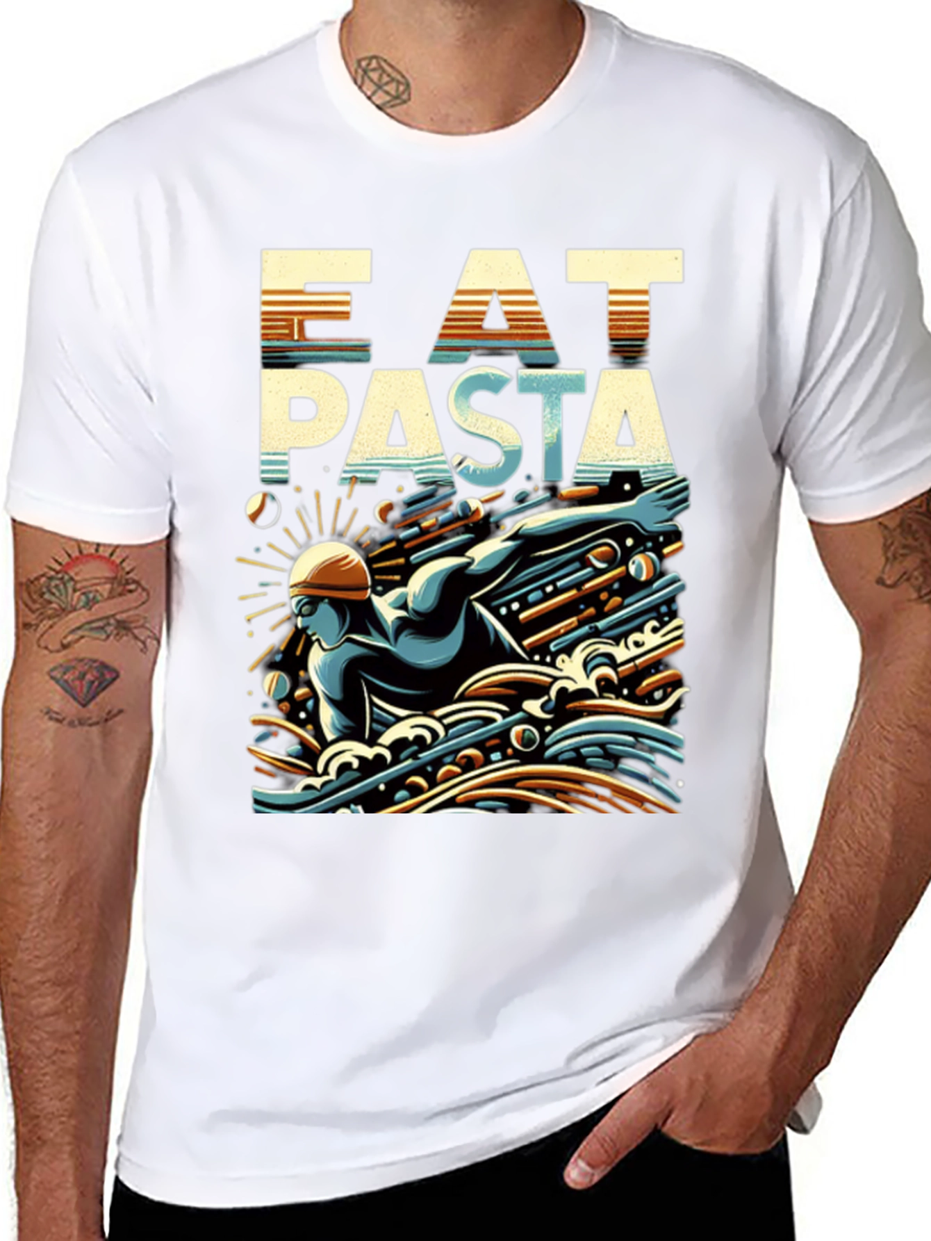 Eat Pasta Swim Faster T-Shirt Cool Graphic Tee