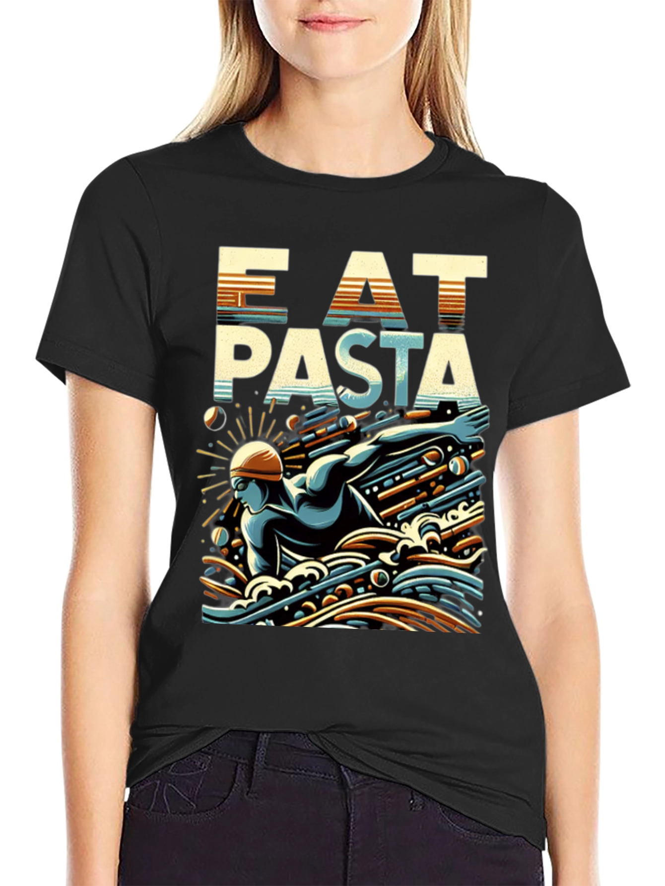 Eat Pasta Swim Faster T-Shirt Cool Graphic Tee