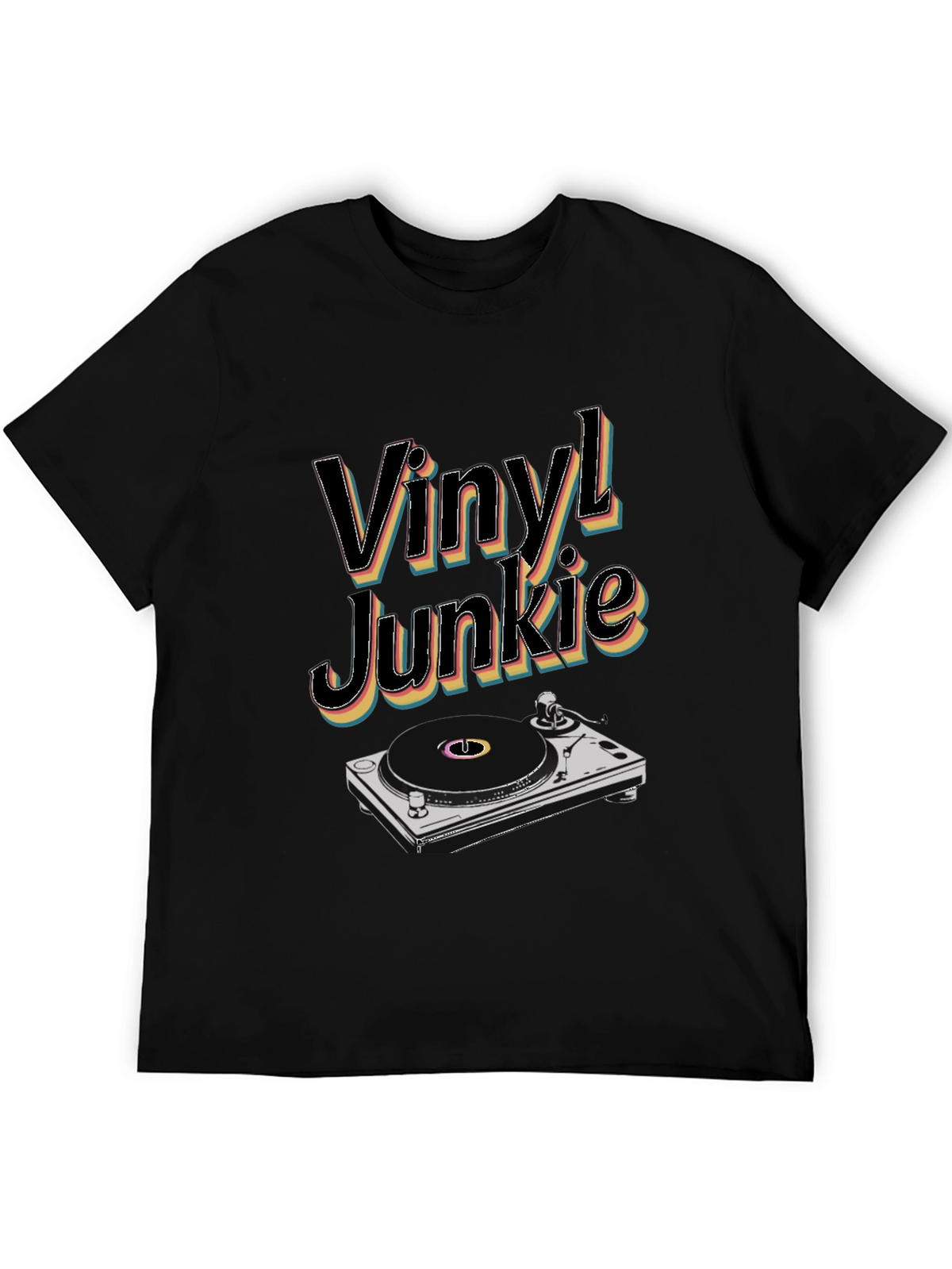 Vinyl Junkie Black T-Shirt Retro Music Lover Tee