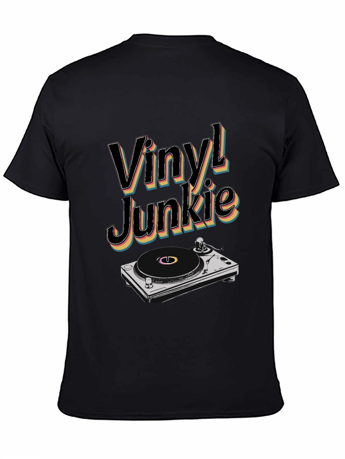 Vinyl Junkie Black T-Shirt Retro Music Lover Tee