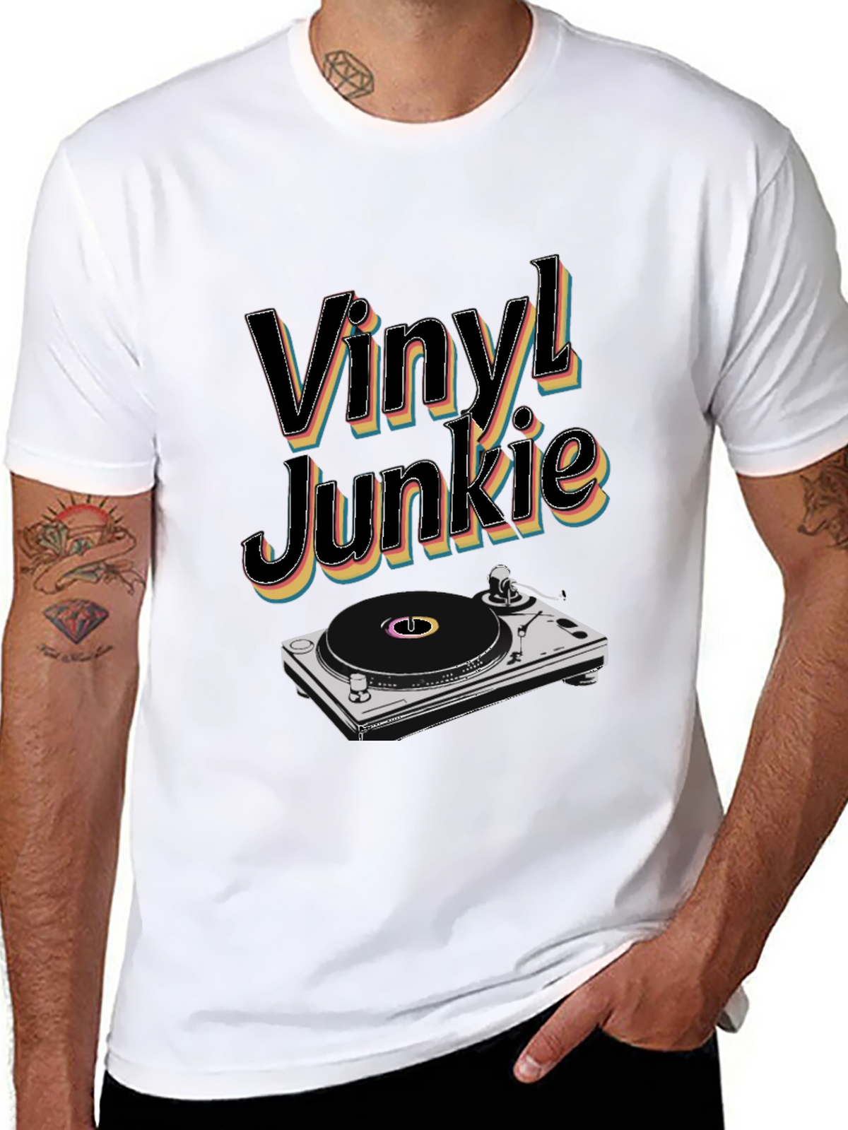 Vinyl Junkie Black T-Shirt Retro Music Lover Tee