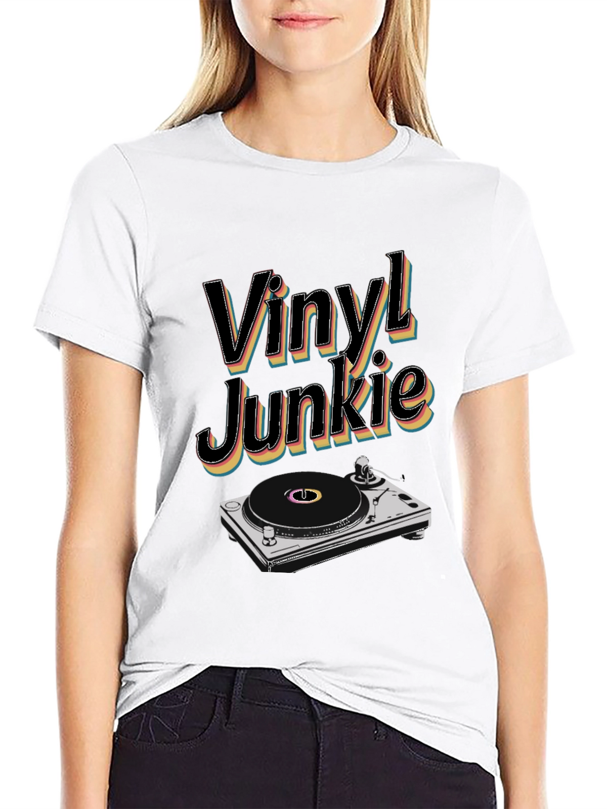 Vinyl Junkie Black T-Shirt Retro Music Lover Tee