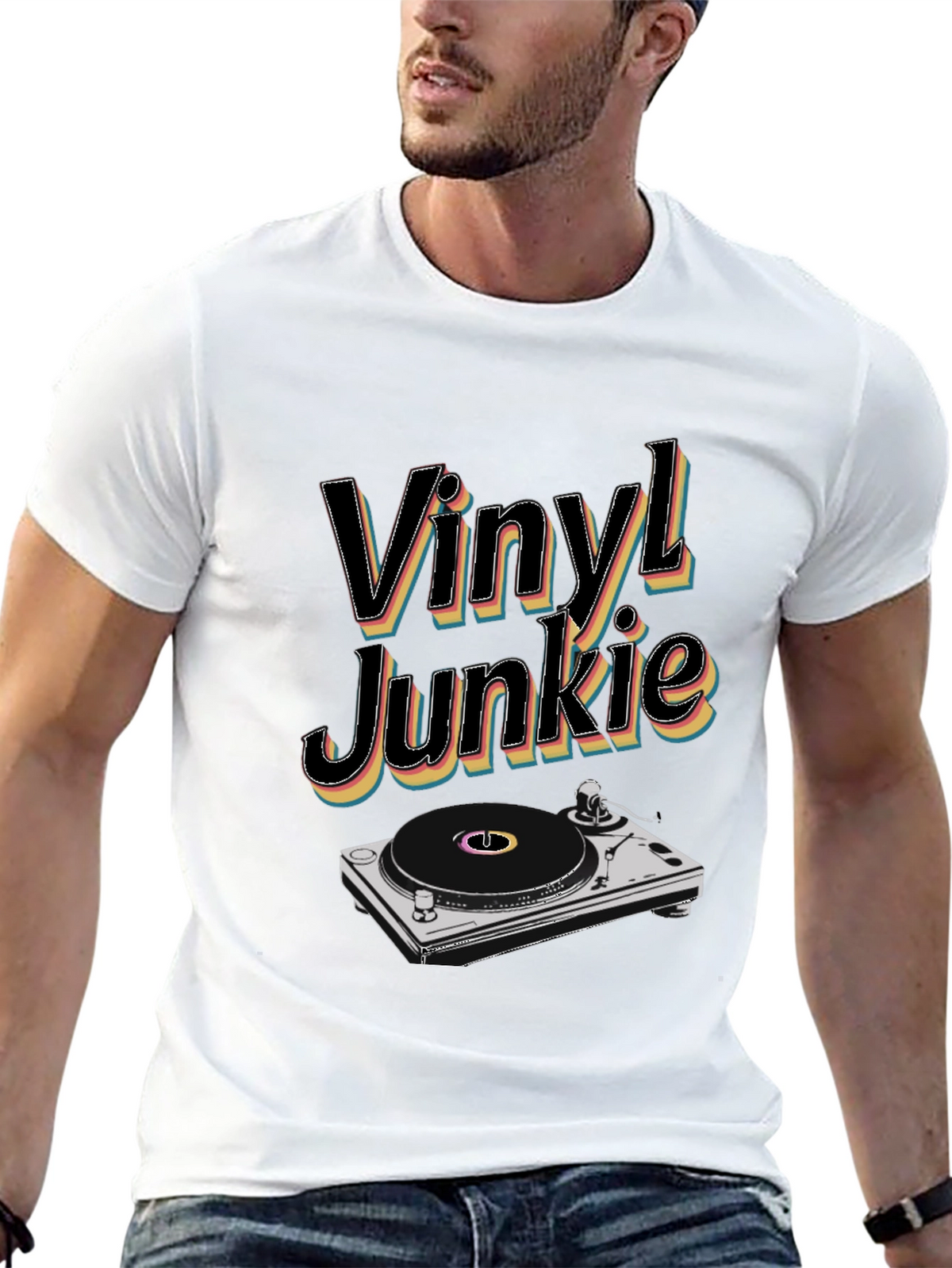 Vinyl Junkie Black T-Shirt Retro Music Lover Tee