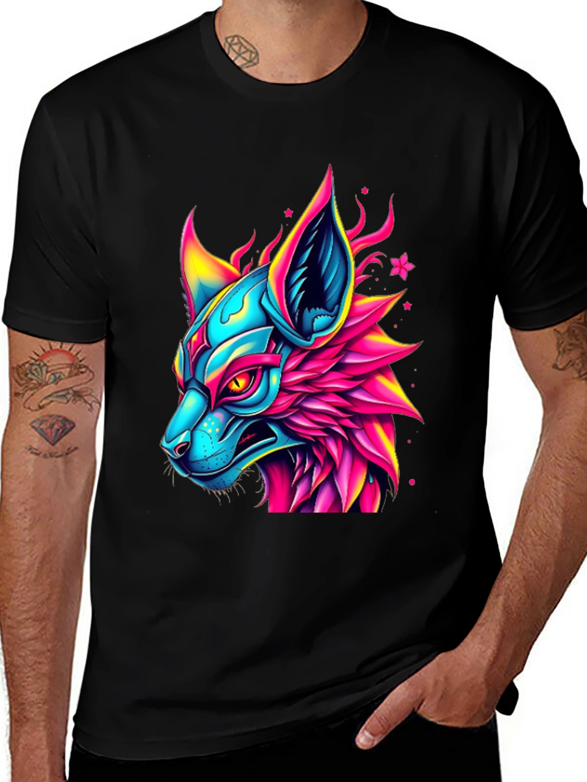 Neon Cyberpunk Fox Graphic Tee
