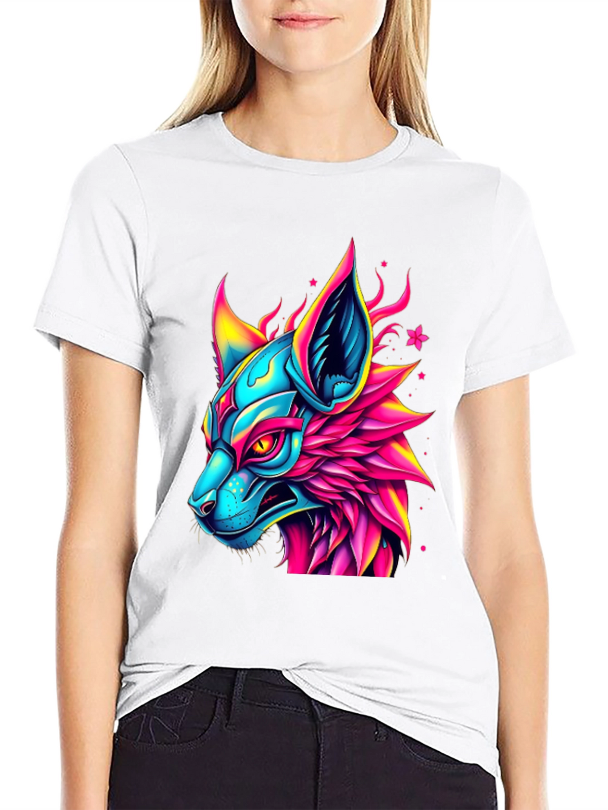 Neon Cyberpunk Fox Graphic Tee