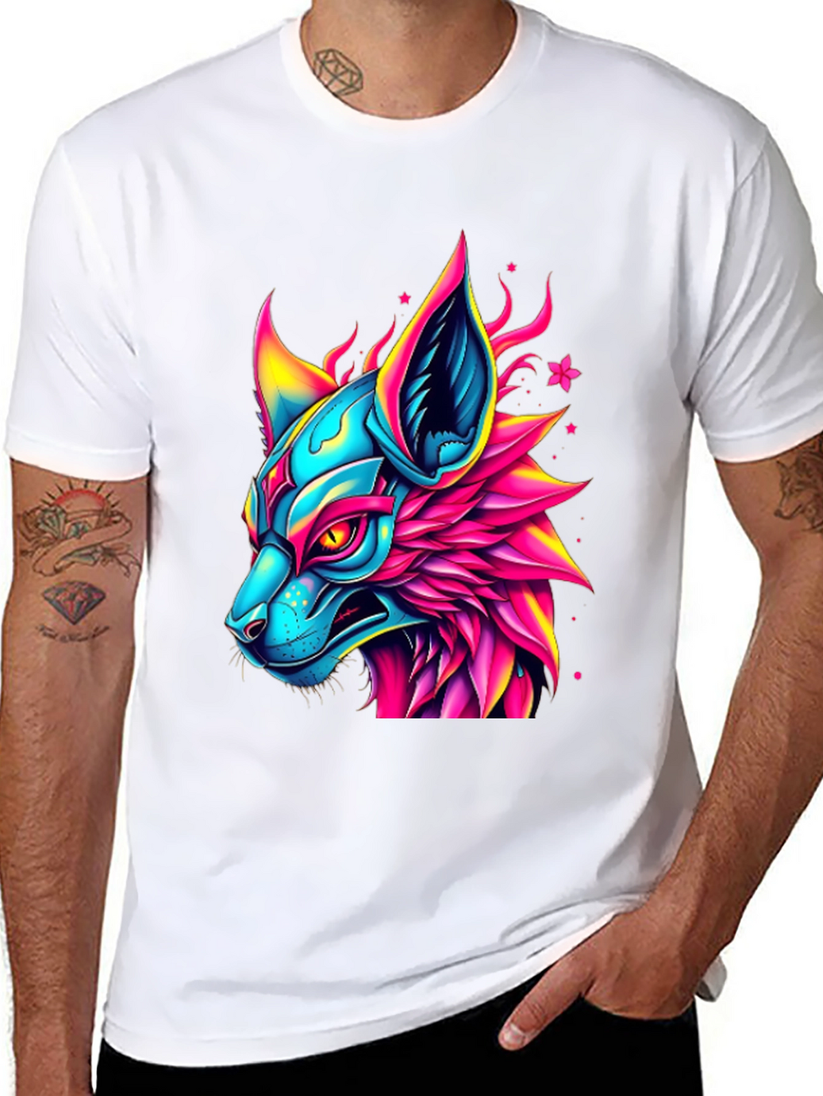 Neon Cyberpunk Fox Graphic Tee