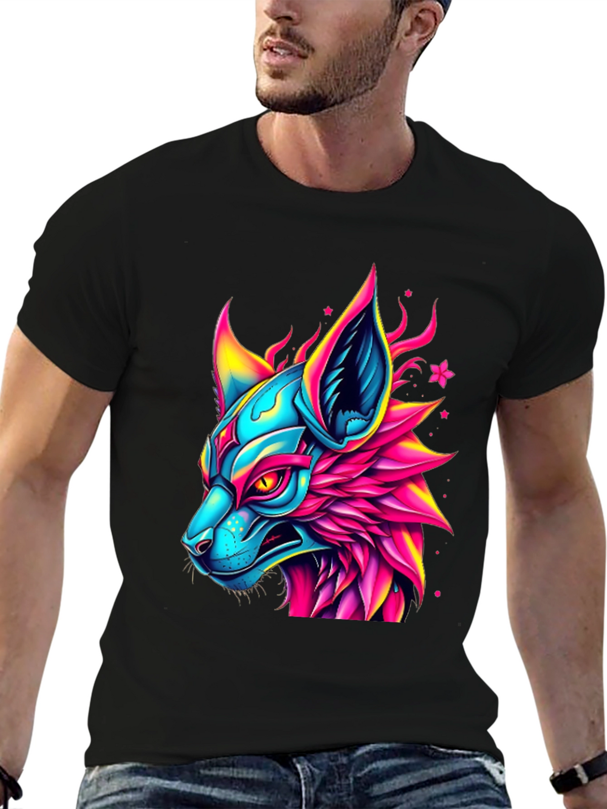 Neon Cyberpunk Fox Graphic Tee