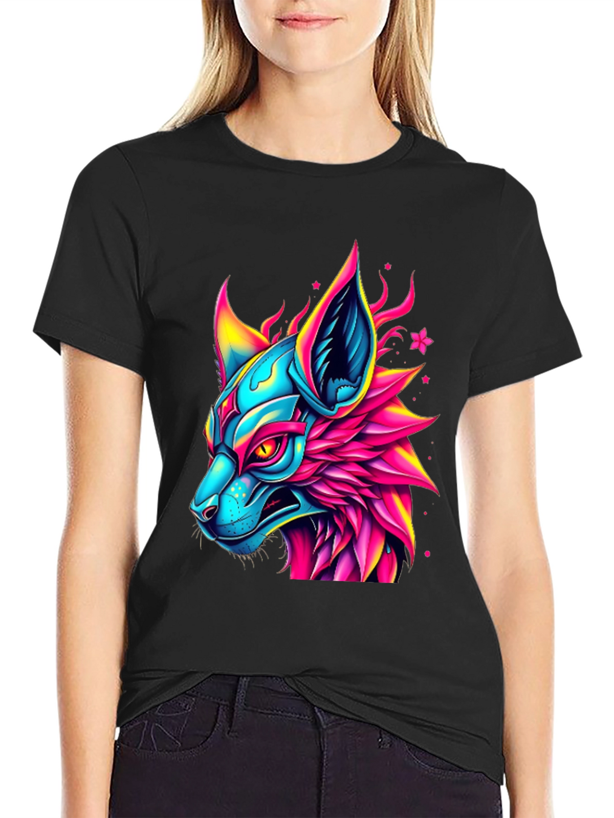 Neon Cyberpunk Fox Graphic Tee