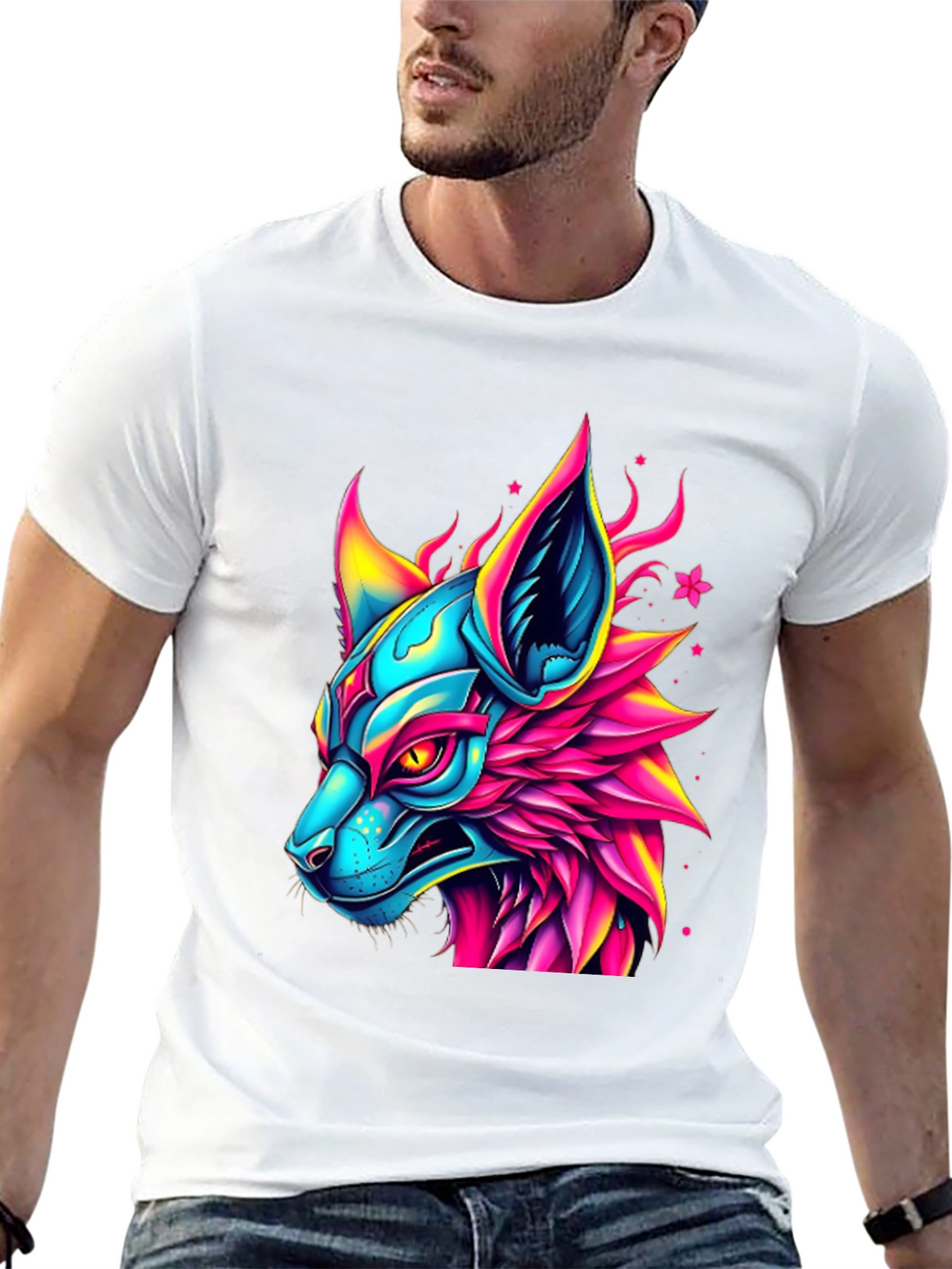 Neon Cyberpunk Fox Graphic Tee