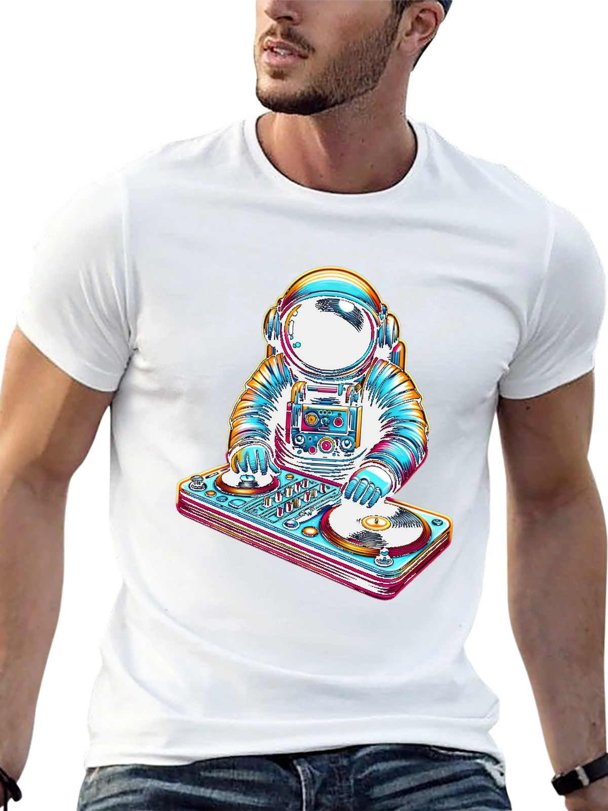Astronaut DJ Graphic Tee - Cool Space Music T-Shirt