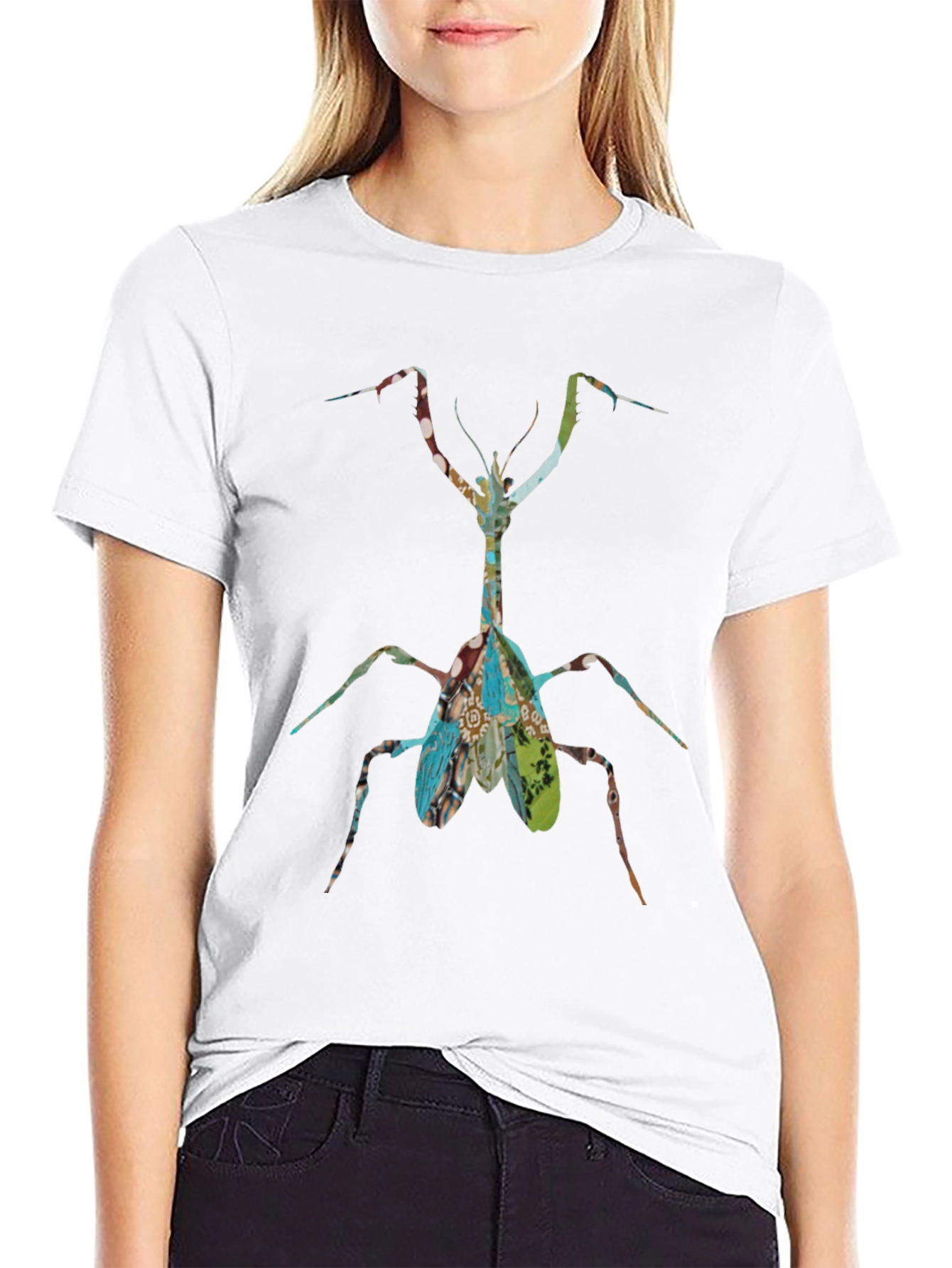 Praying Mantis Graphic Print Black T-Shirt
