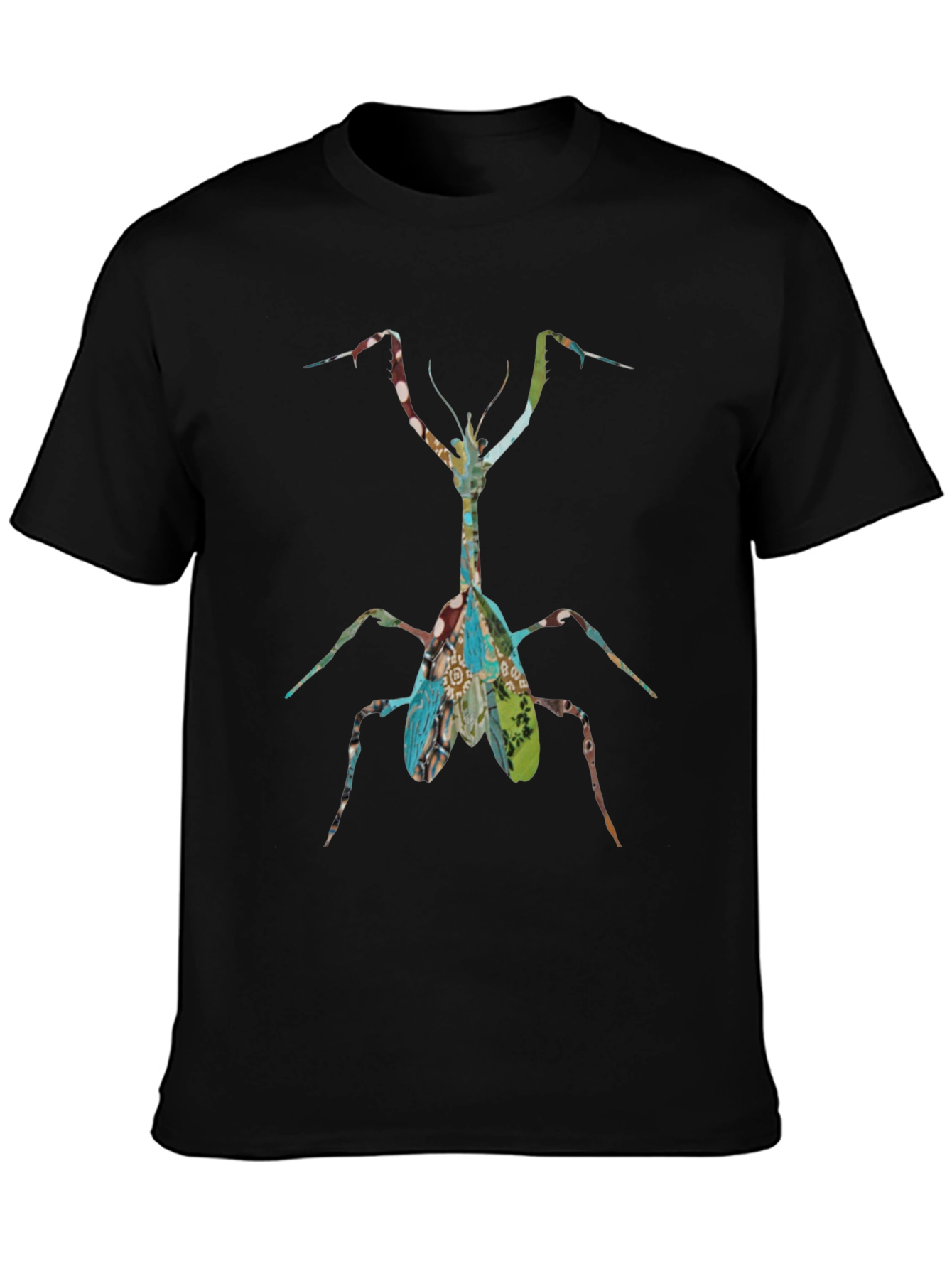 Praying Mantis Graphic Print Black T-Shirt