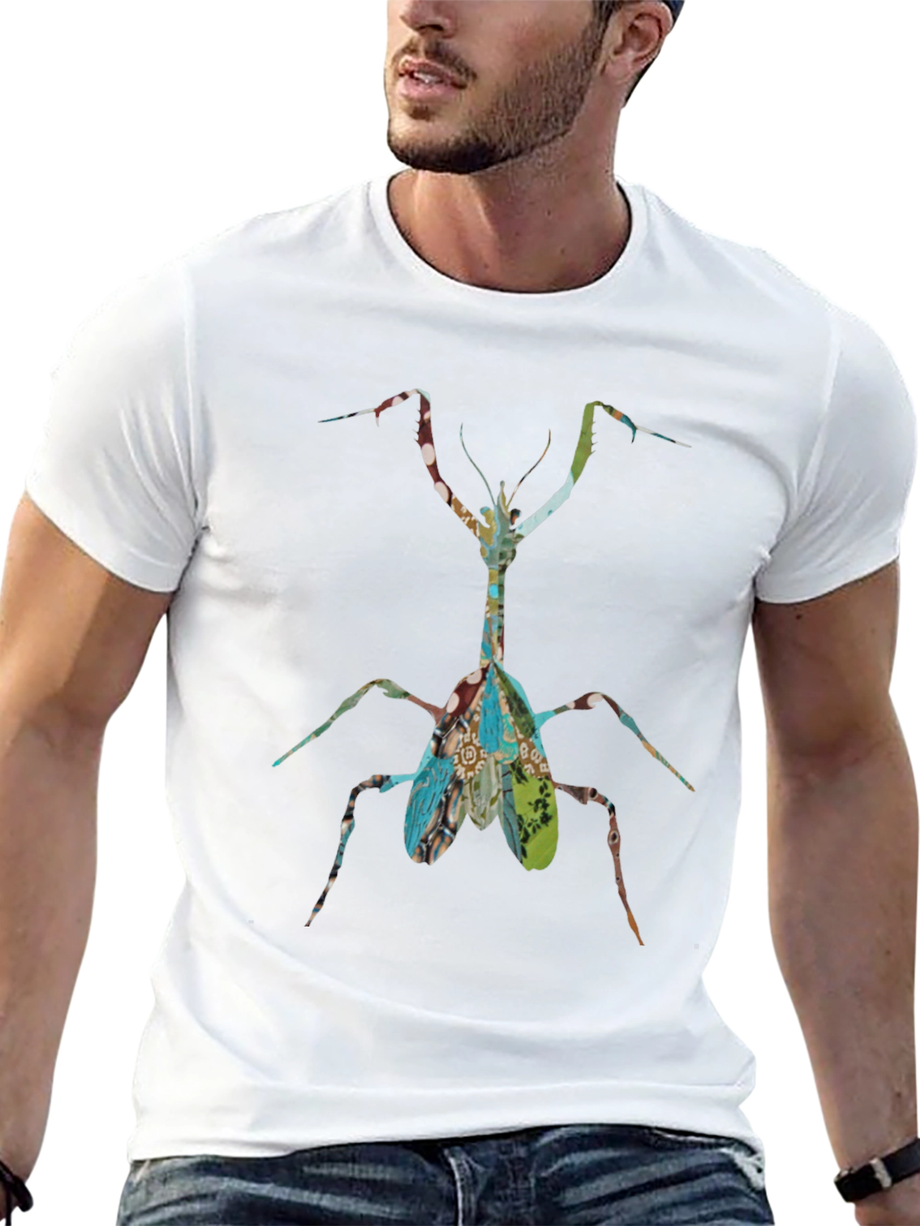 Praying Mantis Graphic Print Black T-Shirt