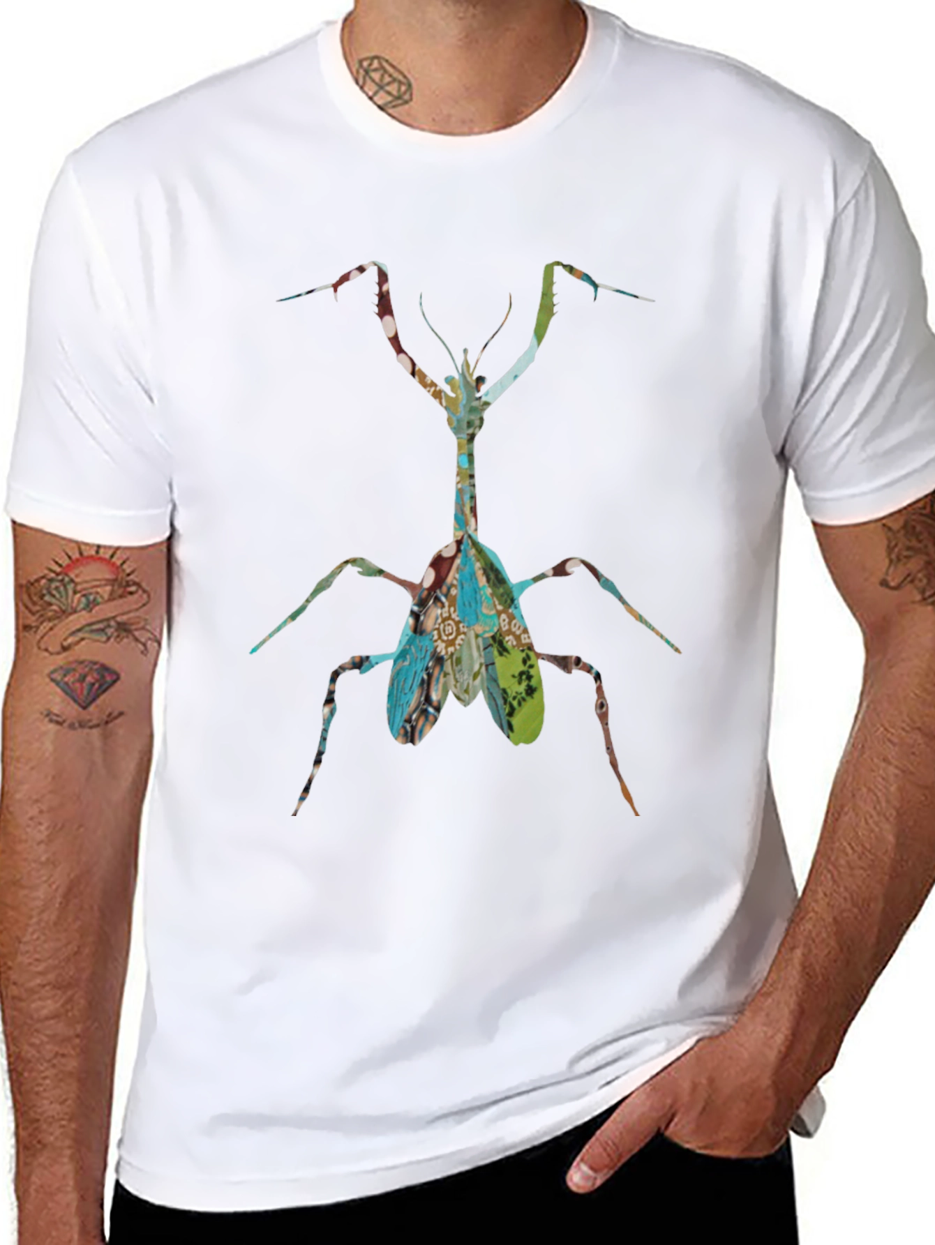 Praying Mantis Graphic Print Black T-Shirt