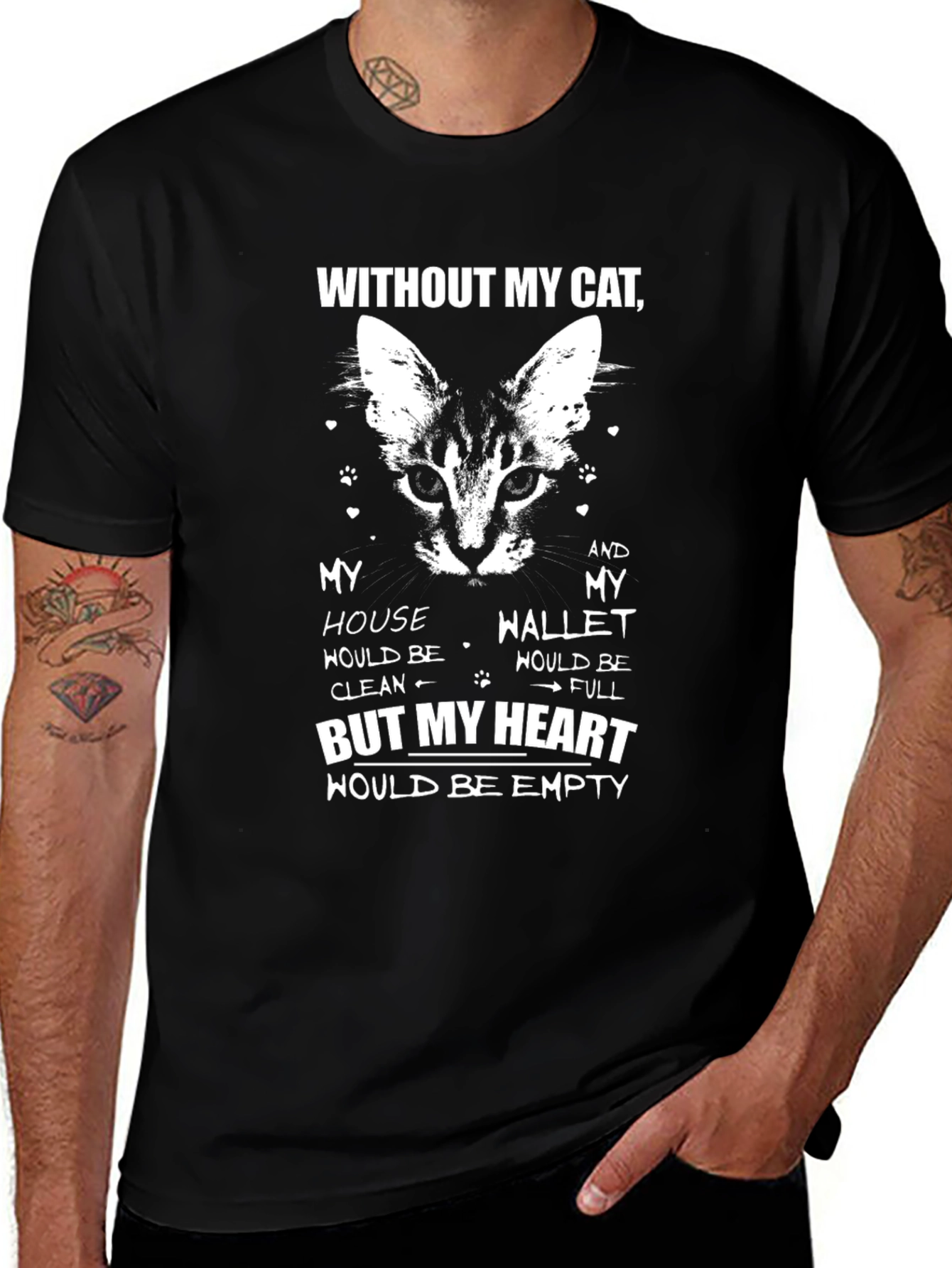 Without My Cat Graphic T-Shirt - Mens Black Tee