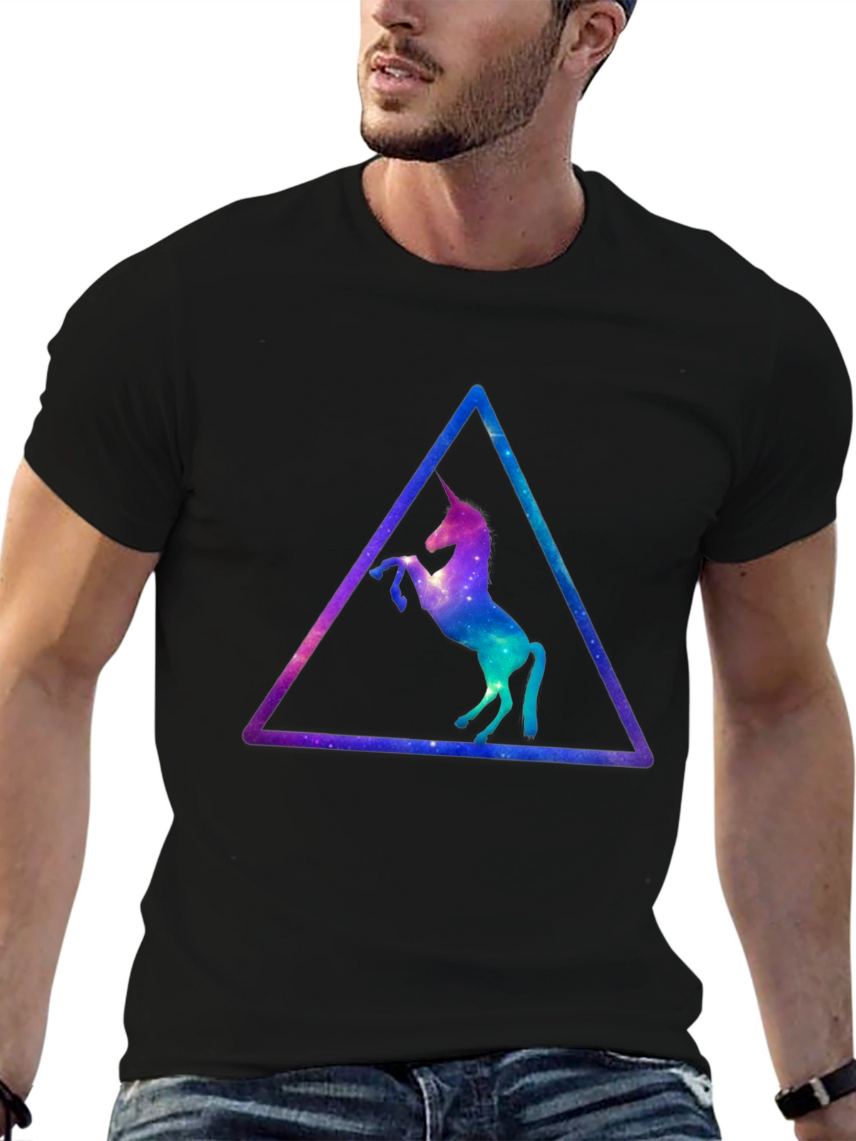 Unicorn Galaxy Triangle Black T-Shirt