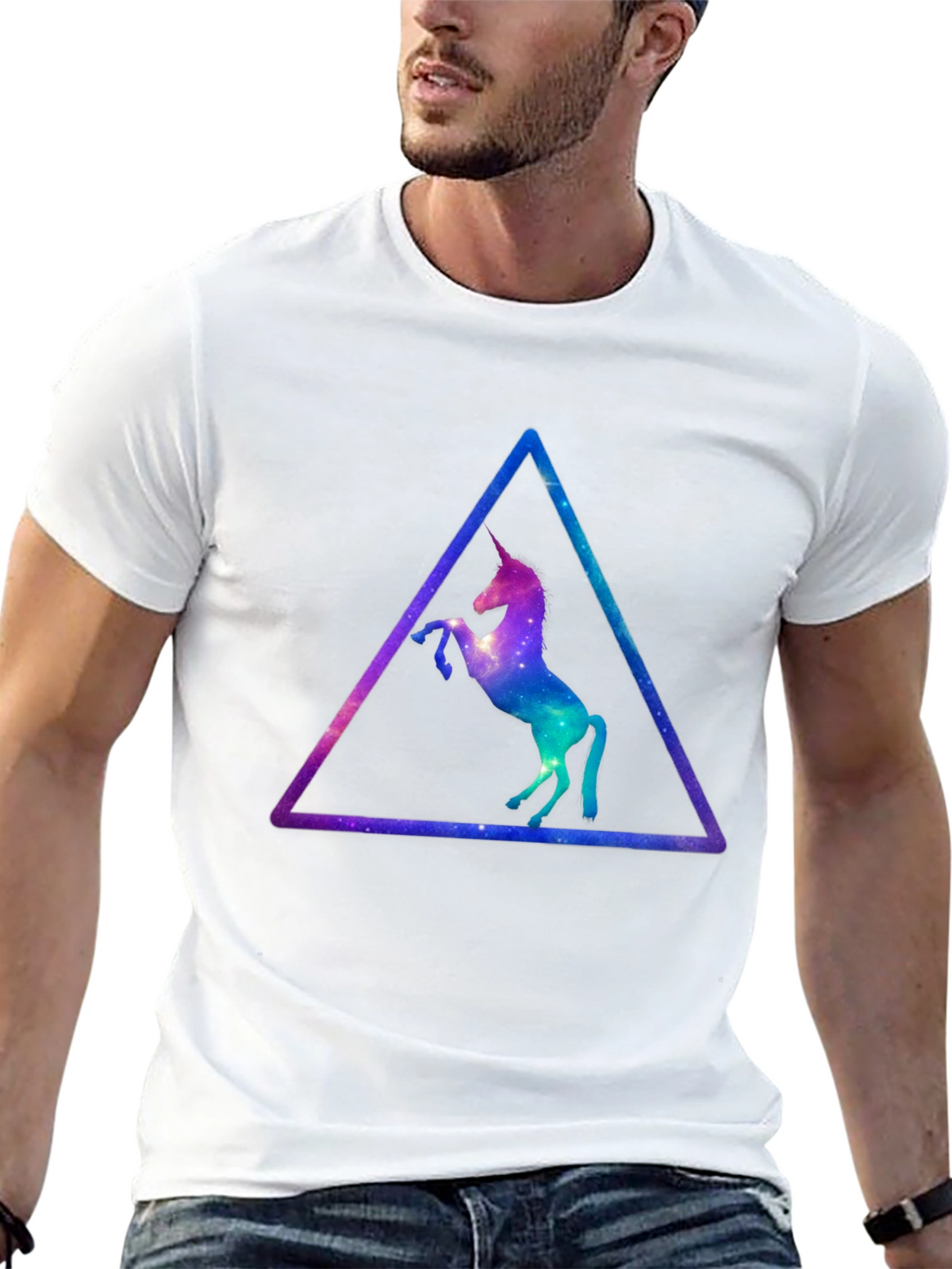 Unicorn Galaxy Triangle Black T-Shirt