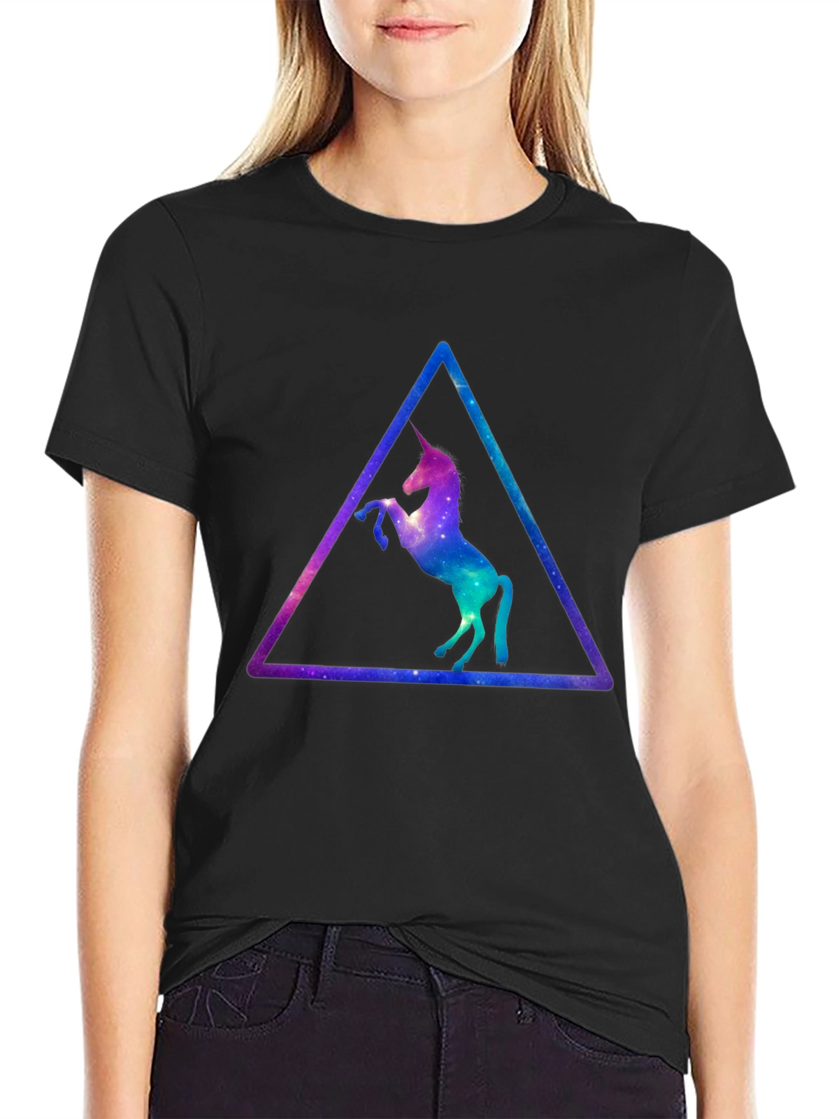 Unicorn Galaxy Triangle Black T-Shirt
