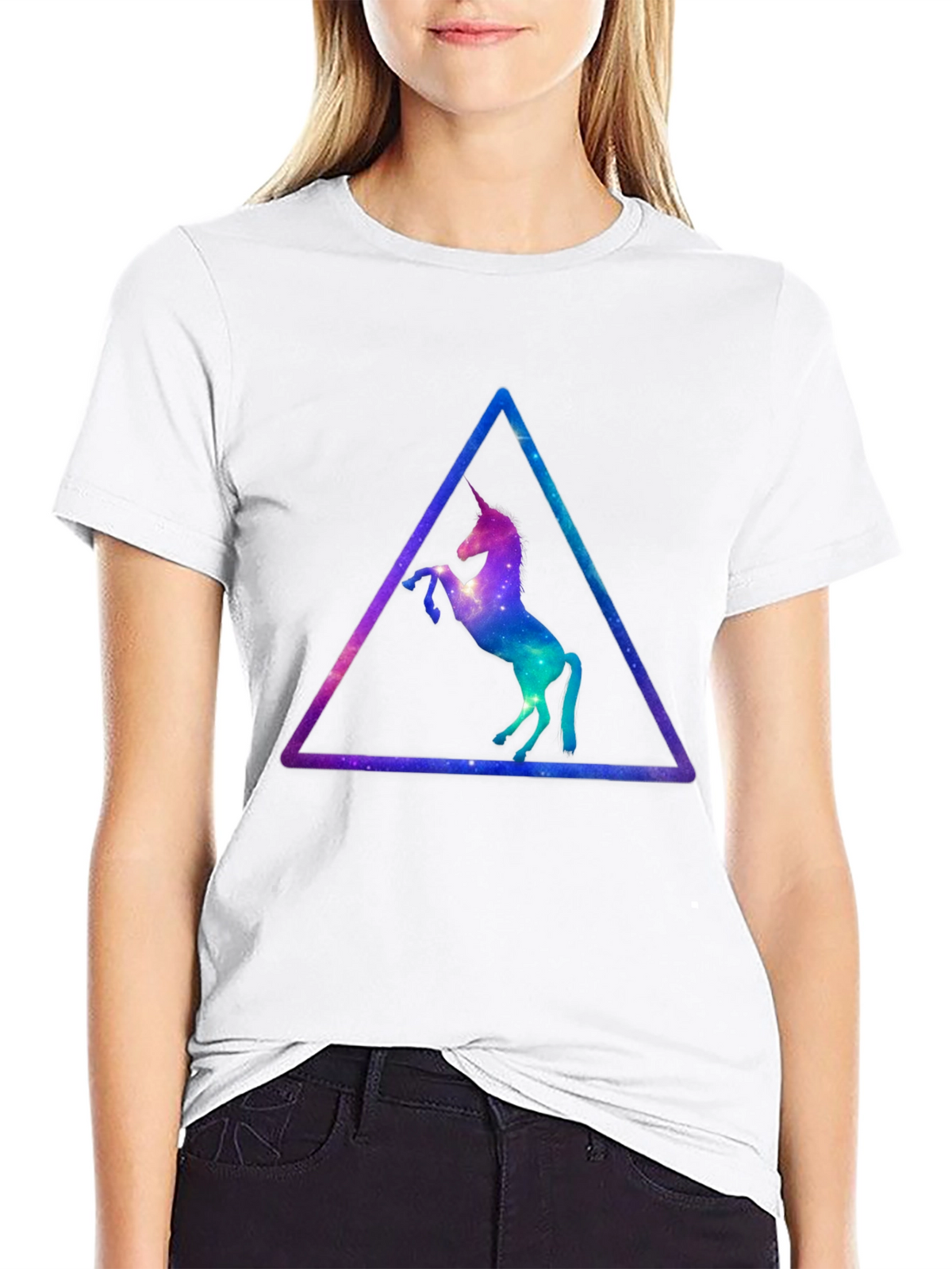 Unicorn Galaxy Triangle Black T-Shirt