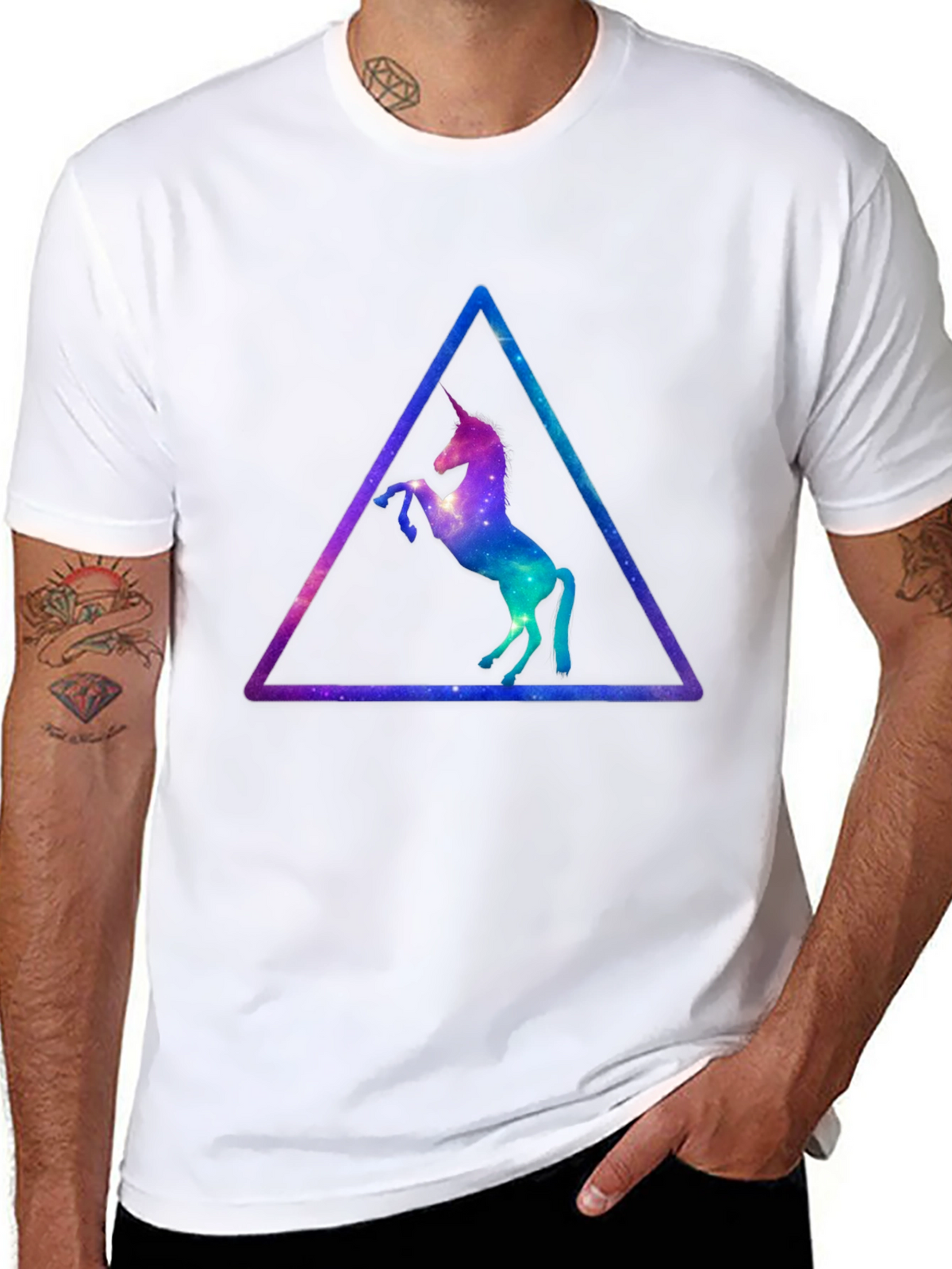 Unicorn Galaxy Triangle Black T-Shirt